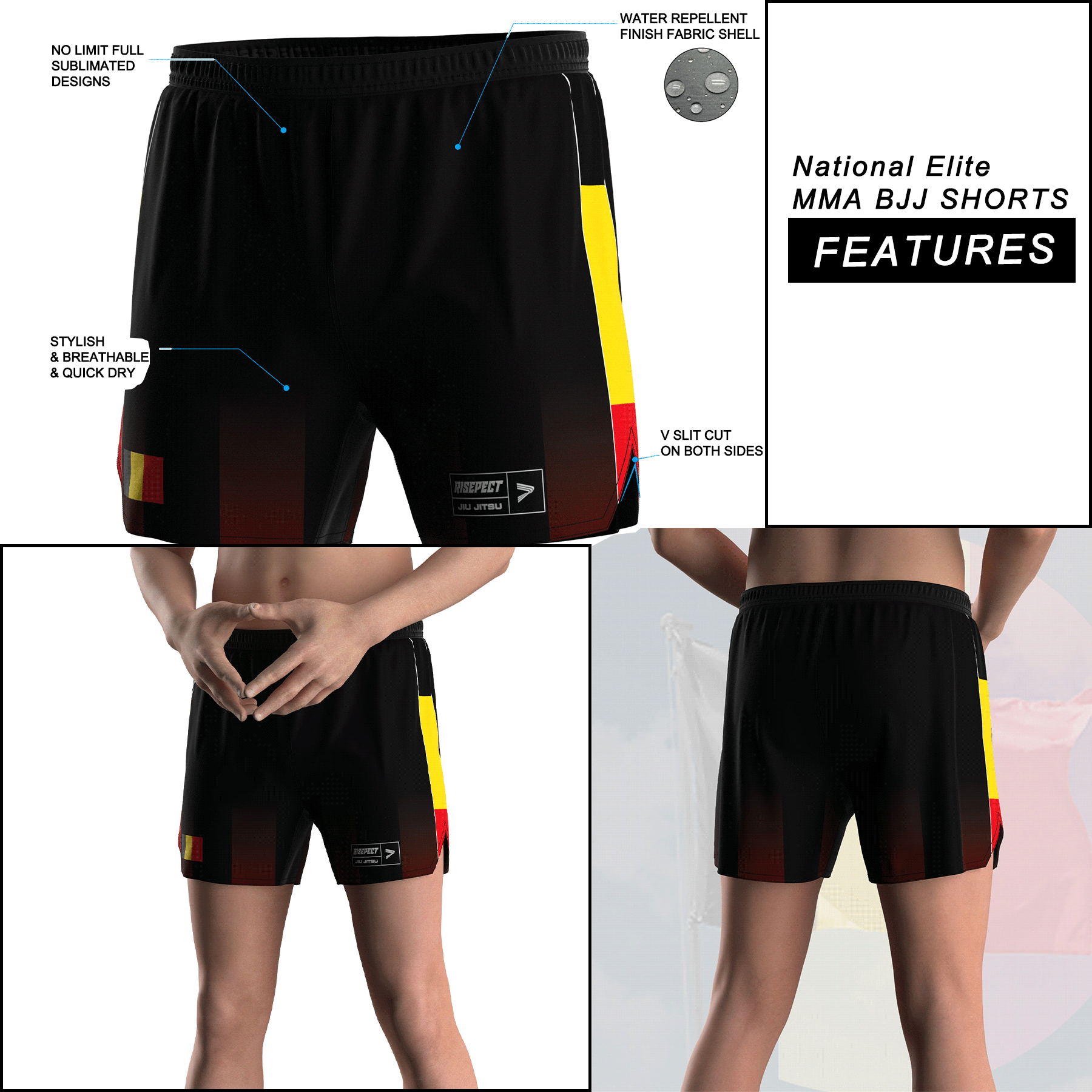 Belgium Brown Gradient BJJ MMA Shorts' Deatails Features