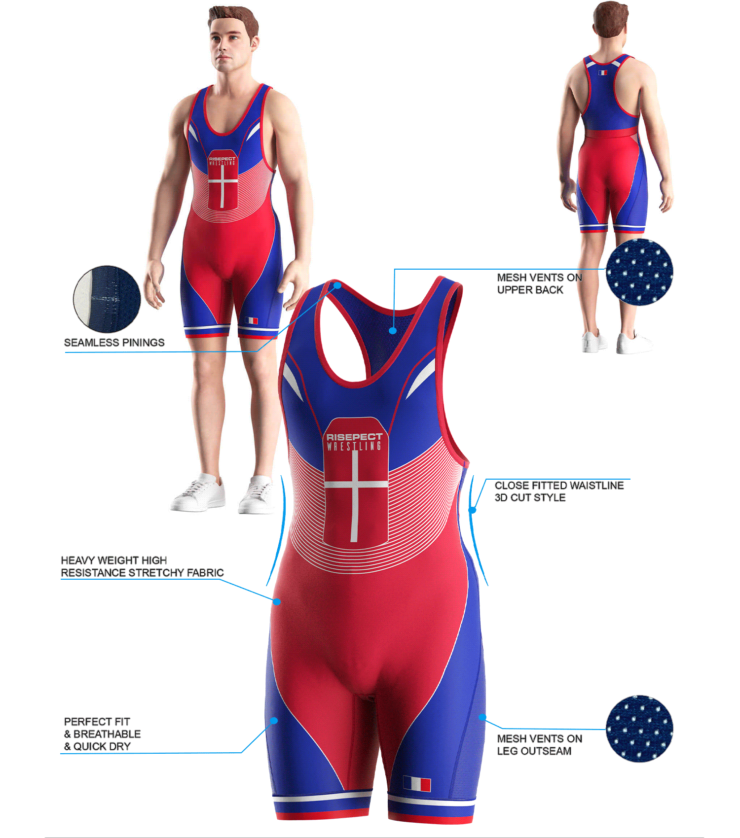 Visualization features of France Devil Jesus Red-blue Wrestling Singlet