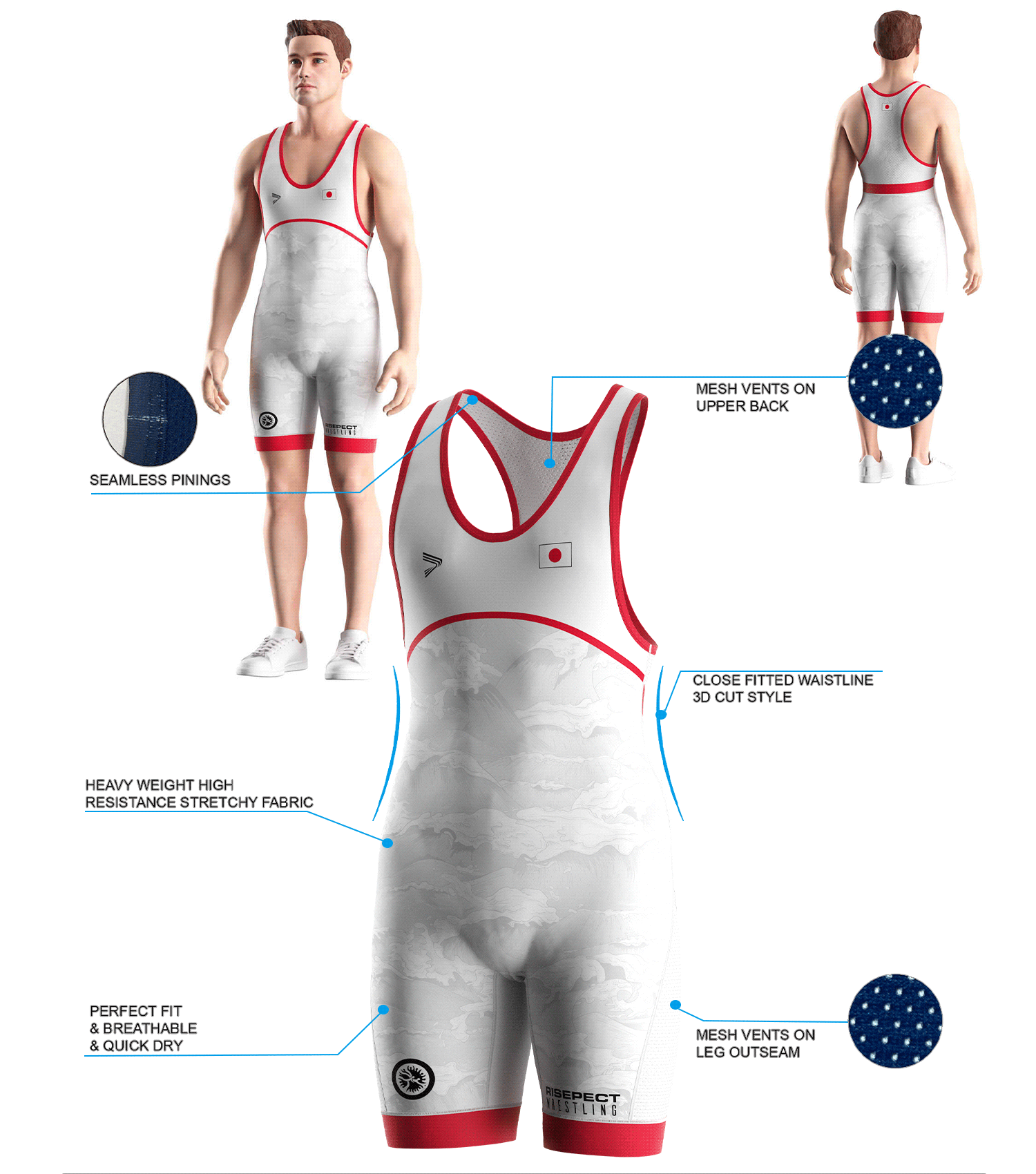 Visualization features of Japan Grey Wave White Wrestling Singlet