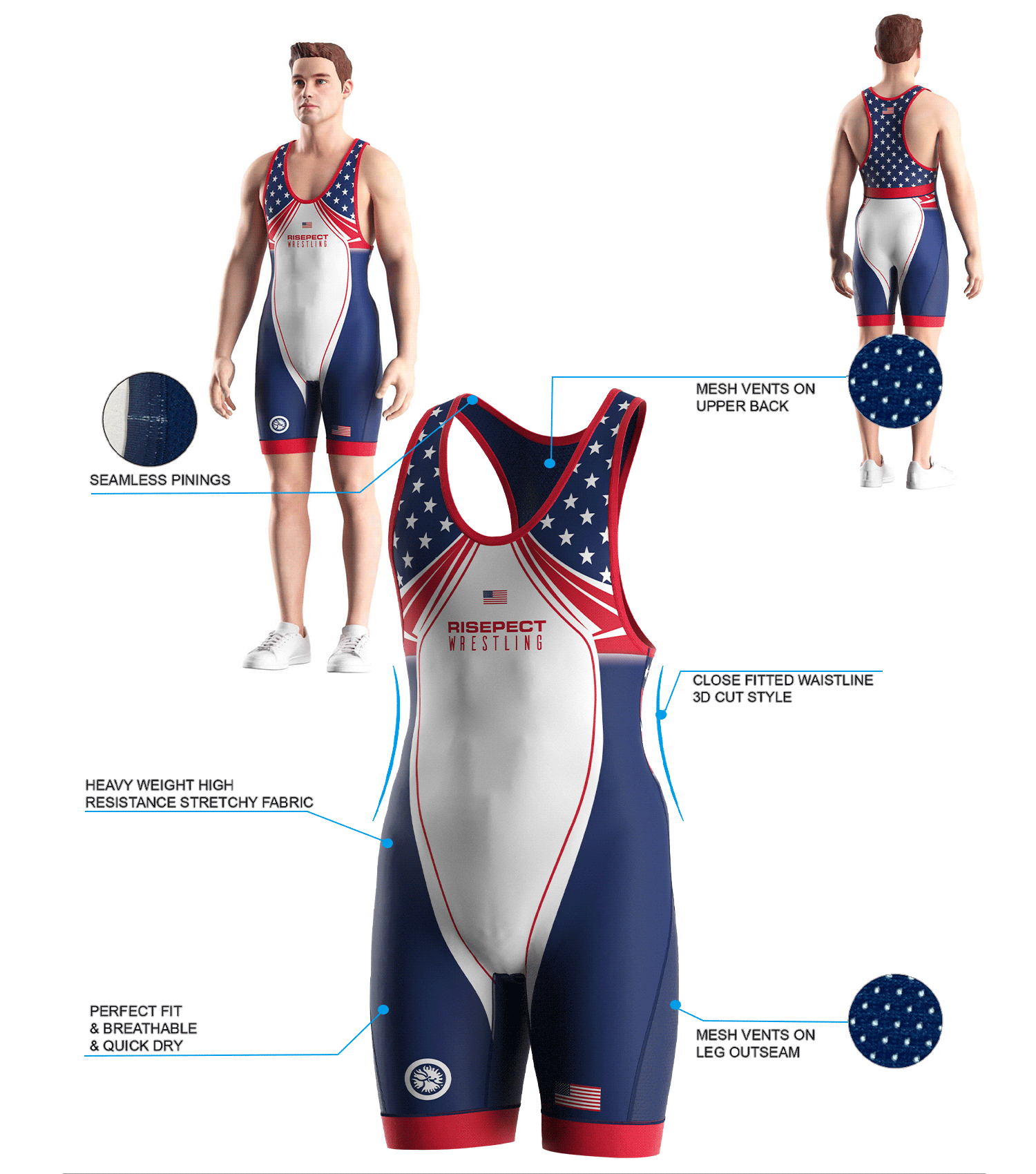 Visualization features of American Open Era Wrestling Singlet