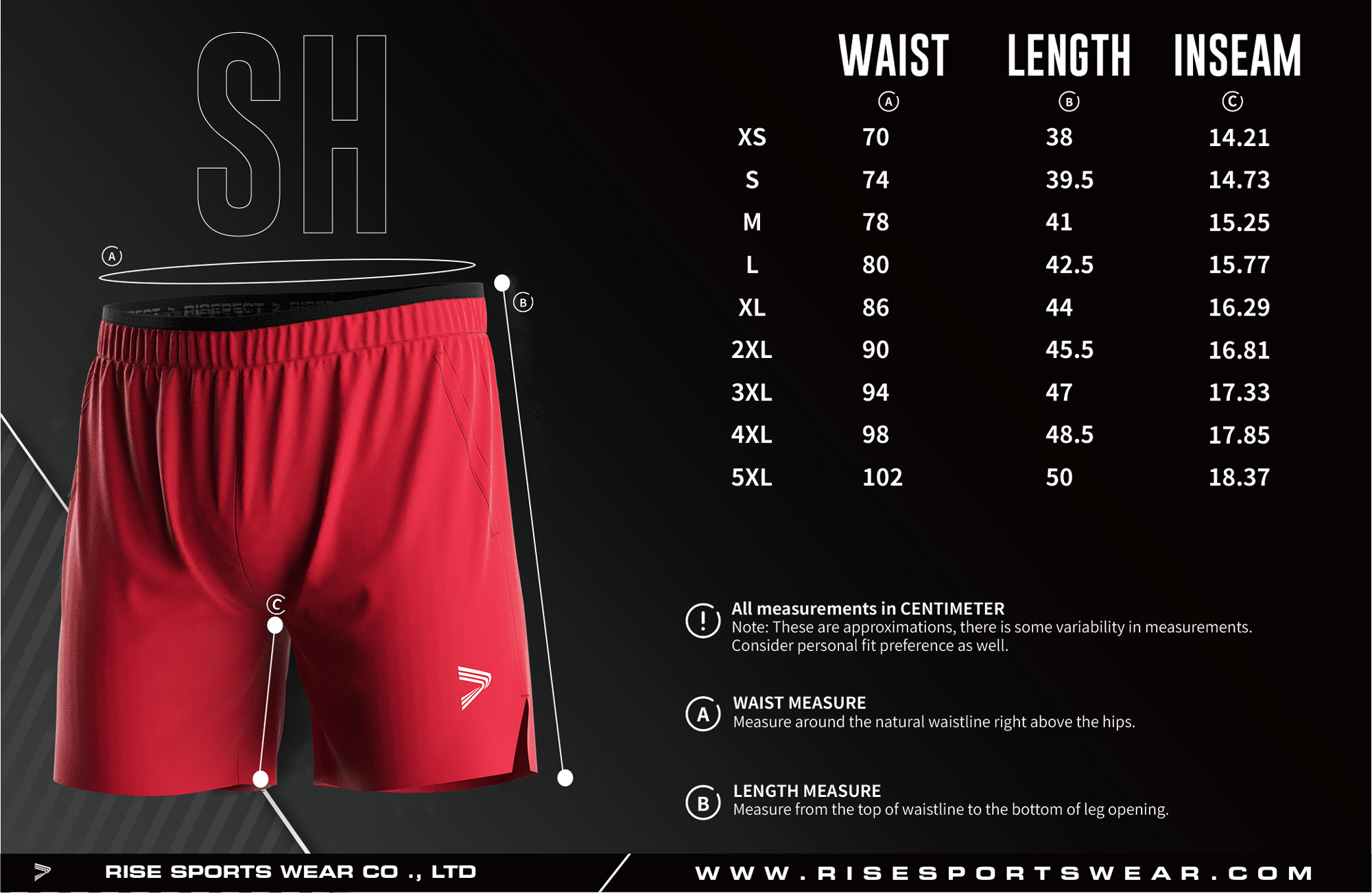Men's single-layer training shorts version 2.0 standard frame size chart