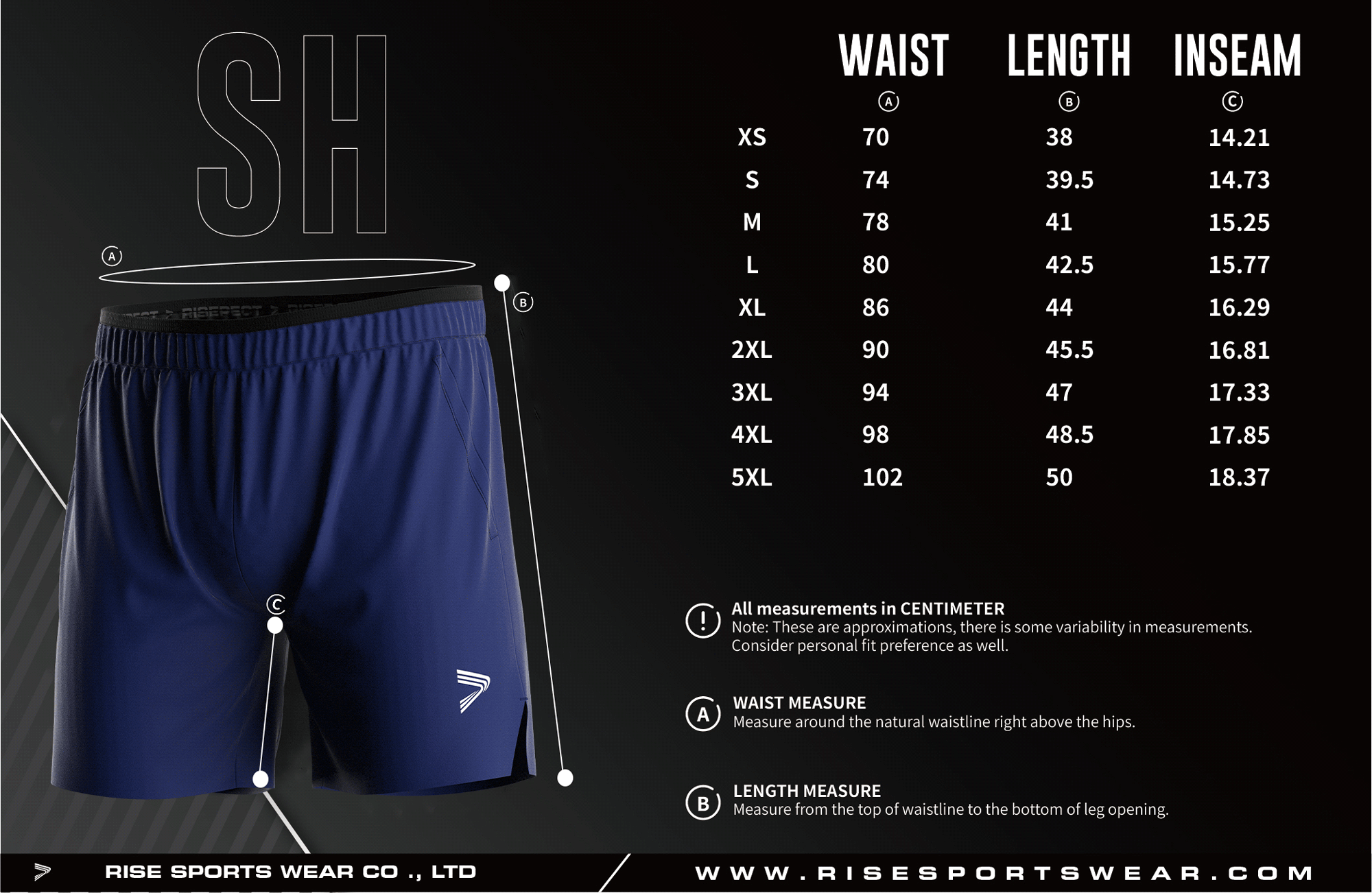 Men's single-layer training shorts version 2.0 standard frame size chart
