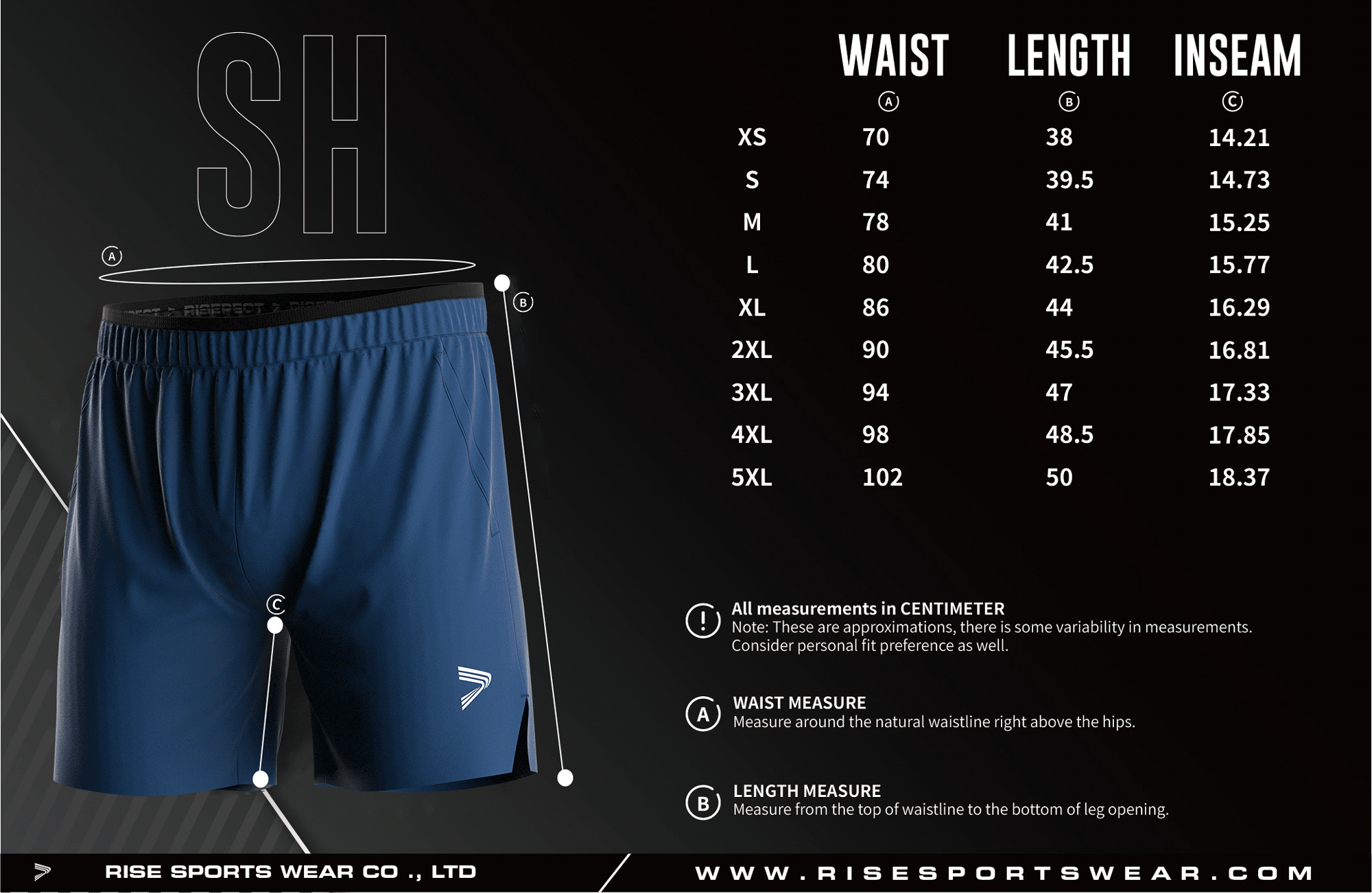 Men's single-layer training shorts version 2.0 standard frame size chart