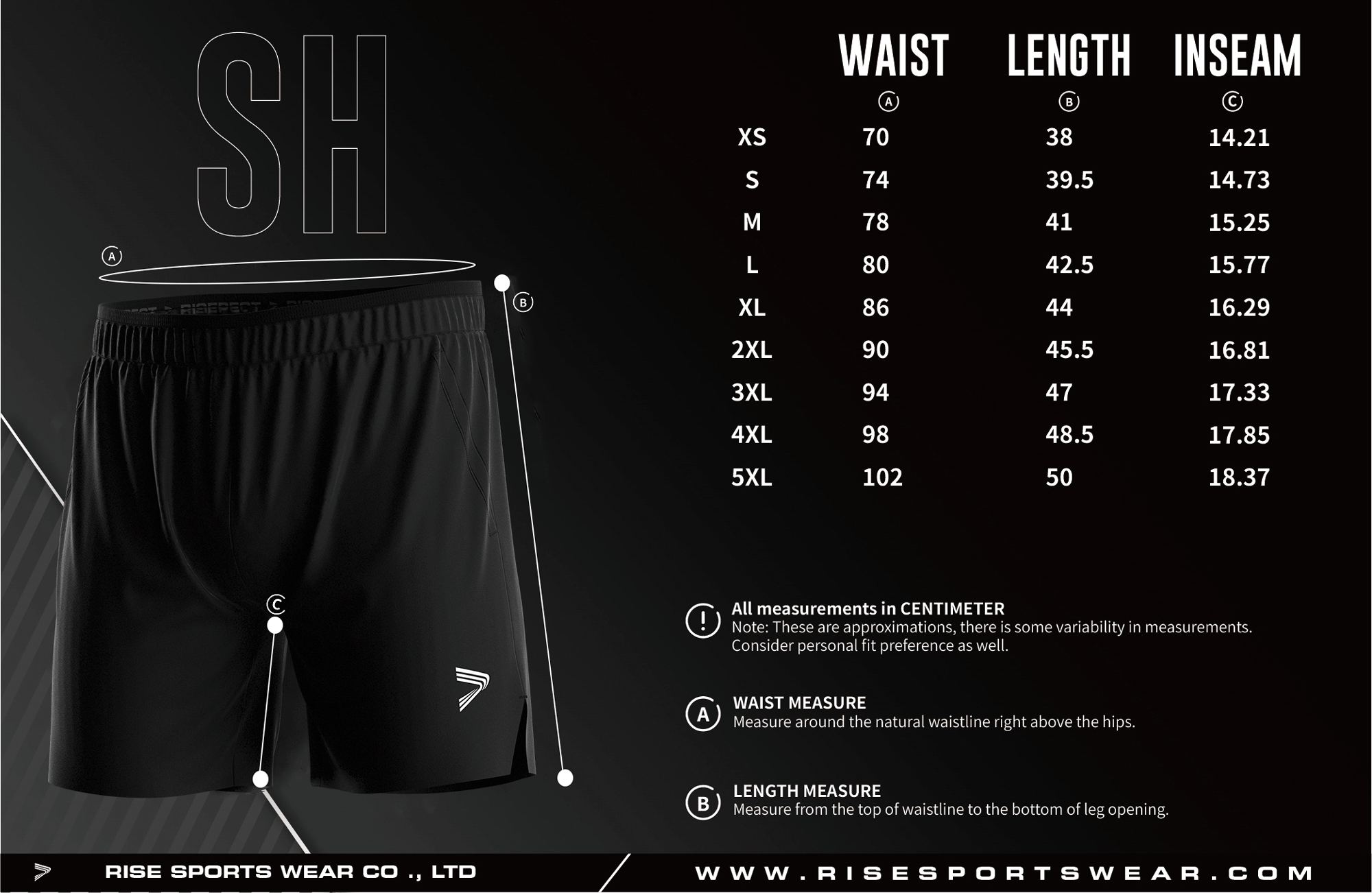 Men's single-layer training shorts version 2.0 standard frame size chart