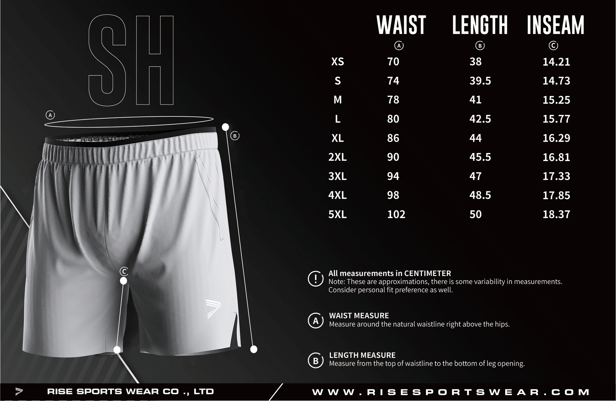 Men's single-layer training shorts version 2.0 standard frame size chart