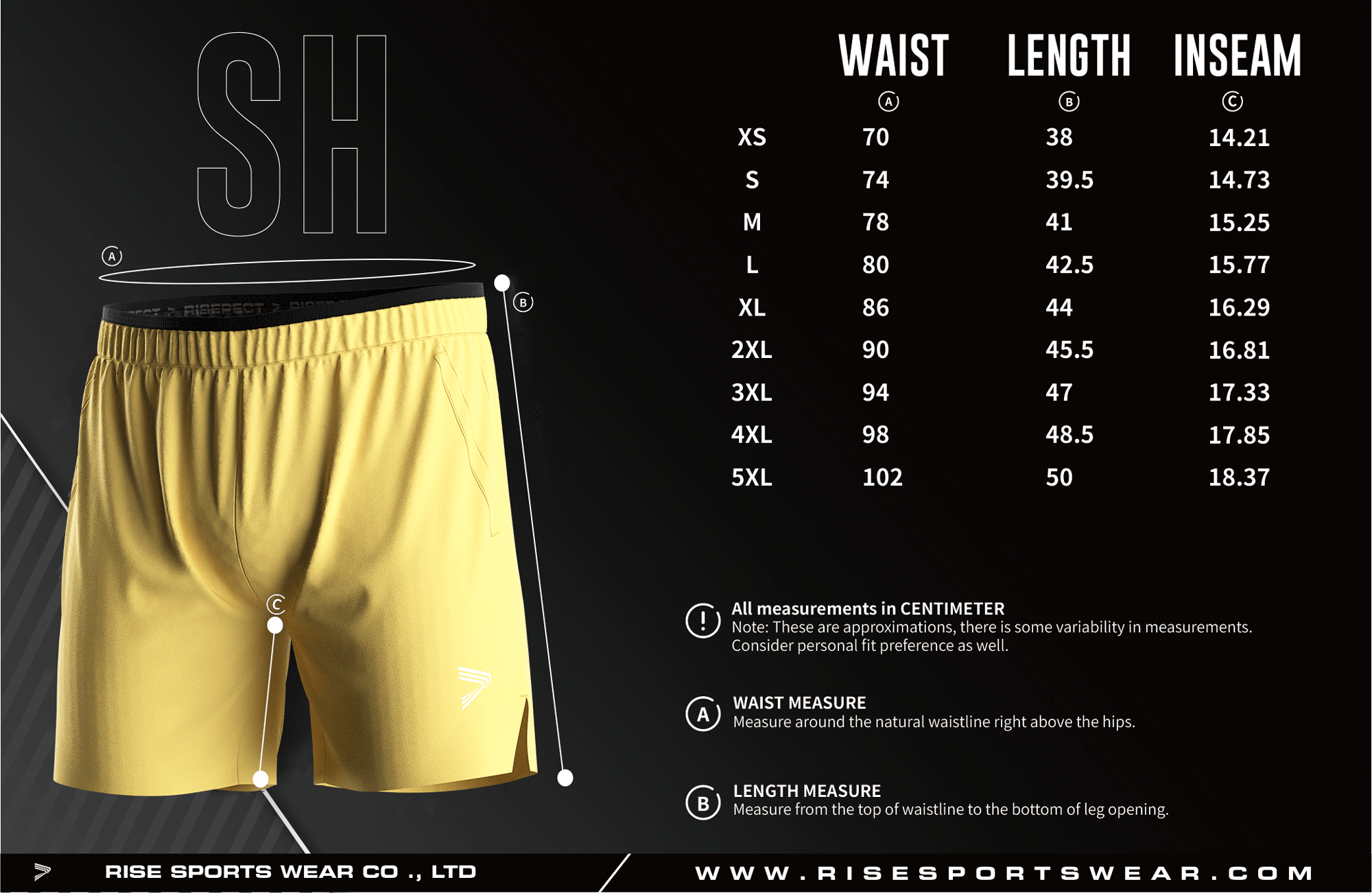 Men's single-layer training shorts version 2.0 standard frame size chart
