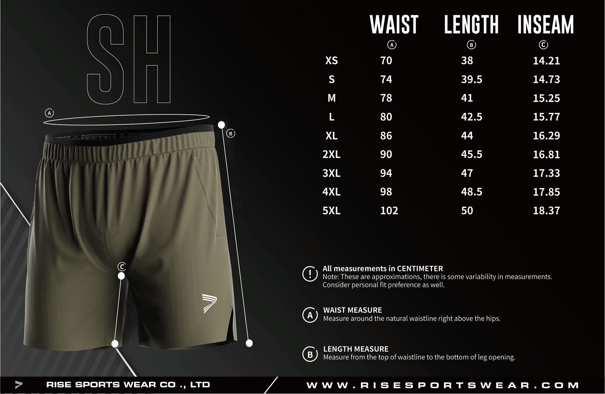Men's single-layer training shorts version 2.0 standard frame size chart