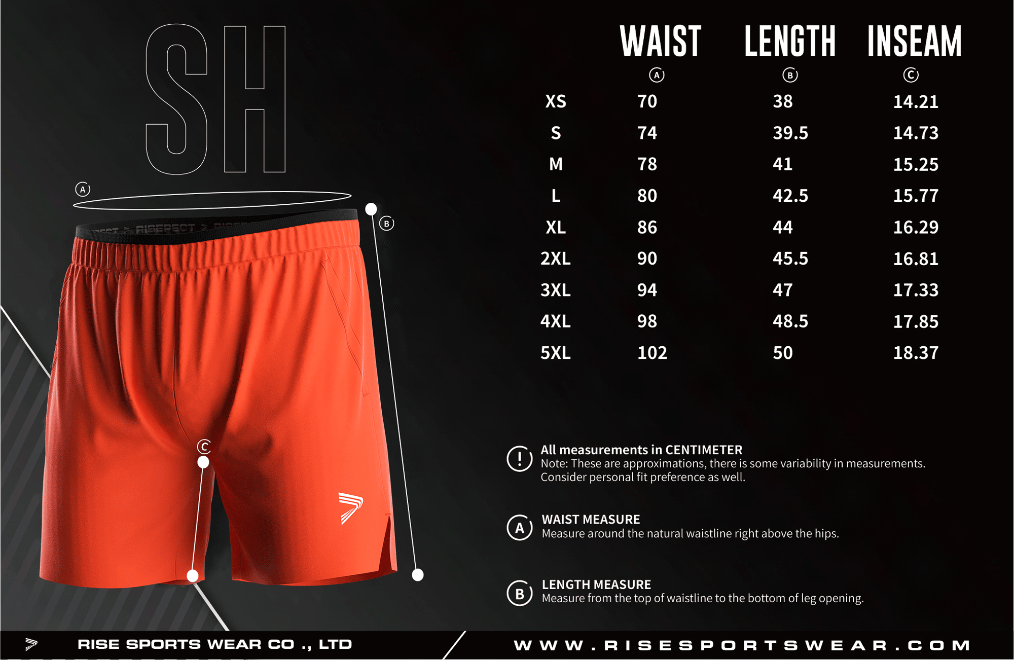 Men's single-layer training shorts version 2.0 standard frame size chart