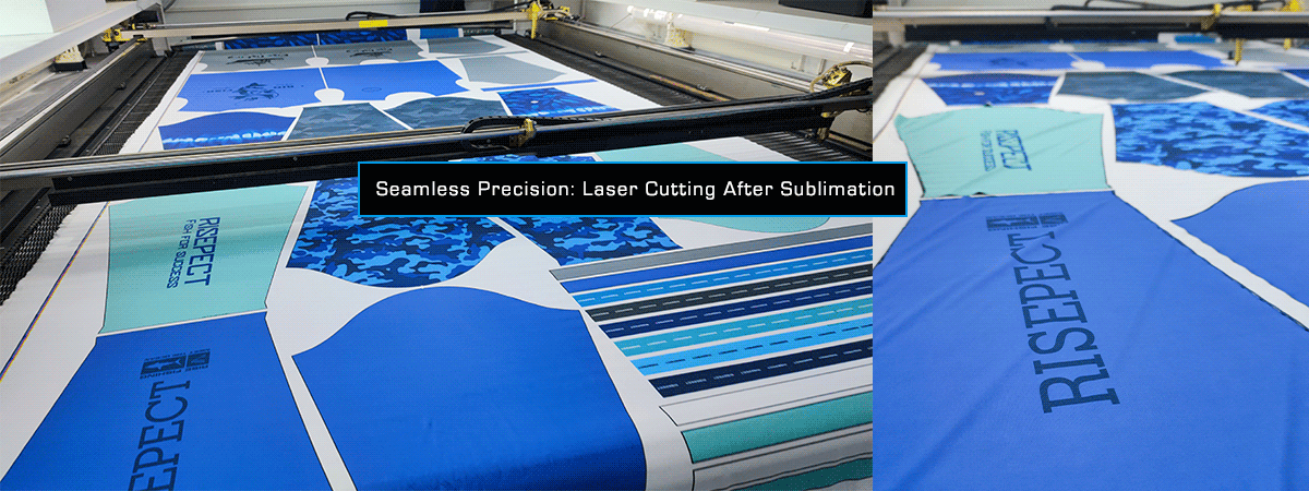 After sublimation printing is complete, each fabric panel is precisely laser-cut to match the design layout. Laser cutting ensures ultra-clean edges, high accuracy, and prevents fraying—making it ideal for detailed graphics and complex shapes. This method also improves production efficiency by minimizing material waste and ensuring consistent sizing across all pieces.