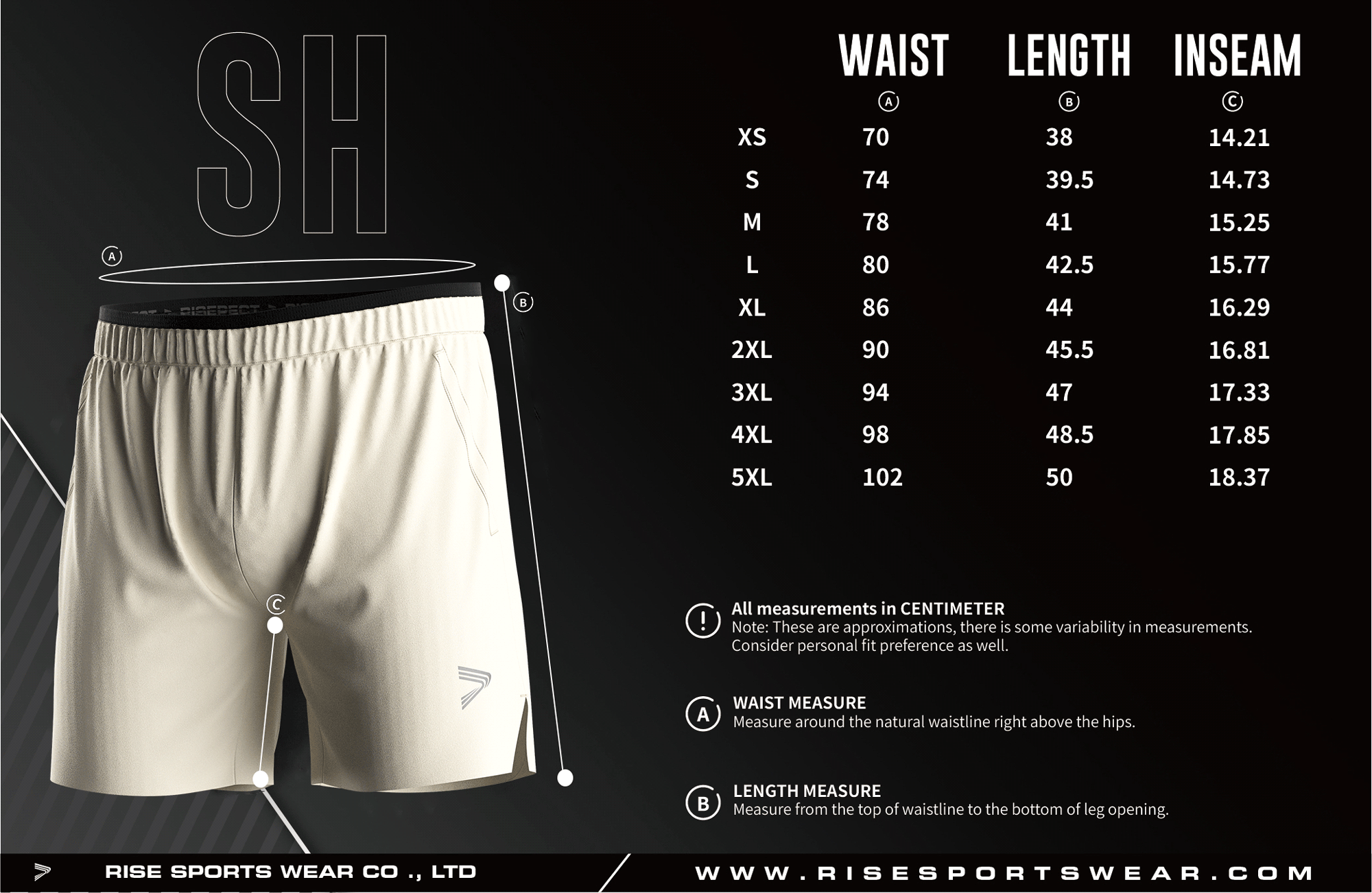 Men's single-layer training shorts version 2.0 standard frame size chart