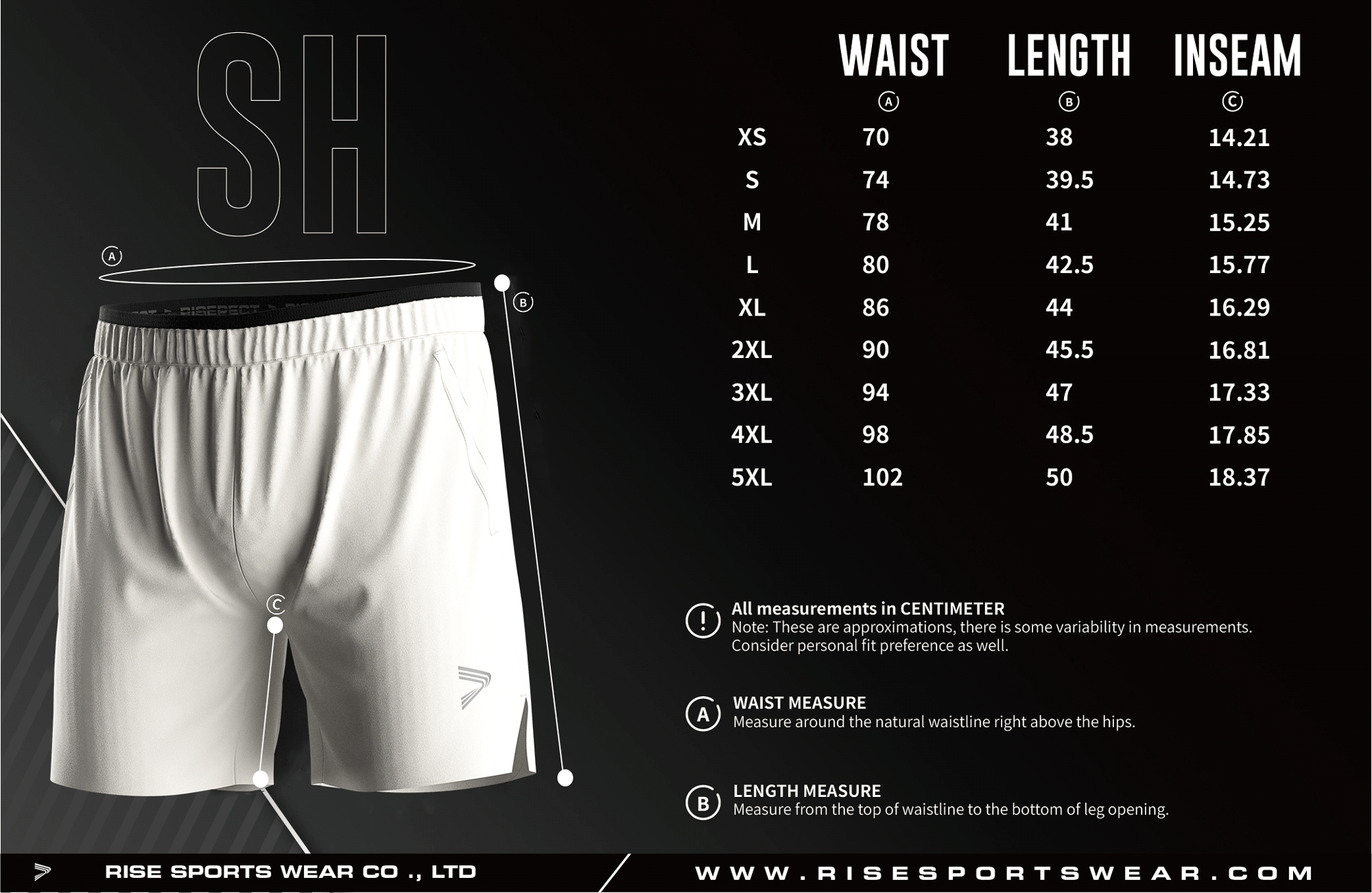 Men's single-layer training shorts version 2.0 standard frame size chart