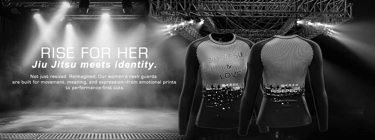 RISE FOR HER: Jiu Jitsu meets identity. Not just resized. Reimagined. Our women's rash guards are built for movement, meaning, and expression—from emotional prints to performance-first cuts.