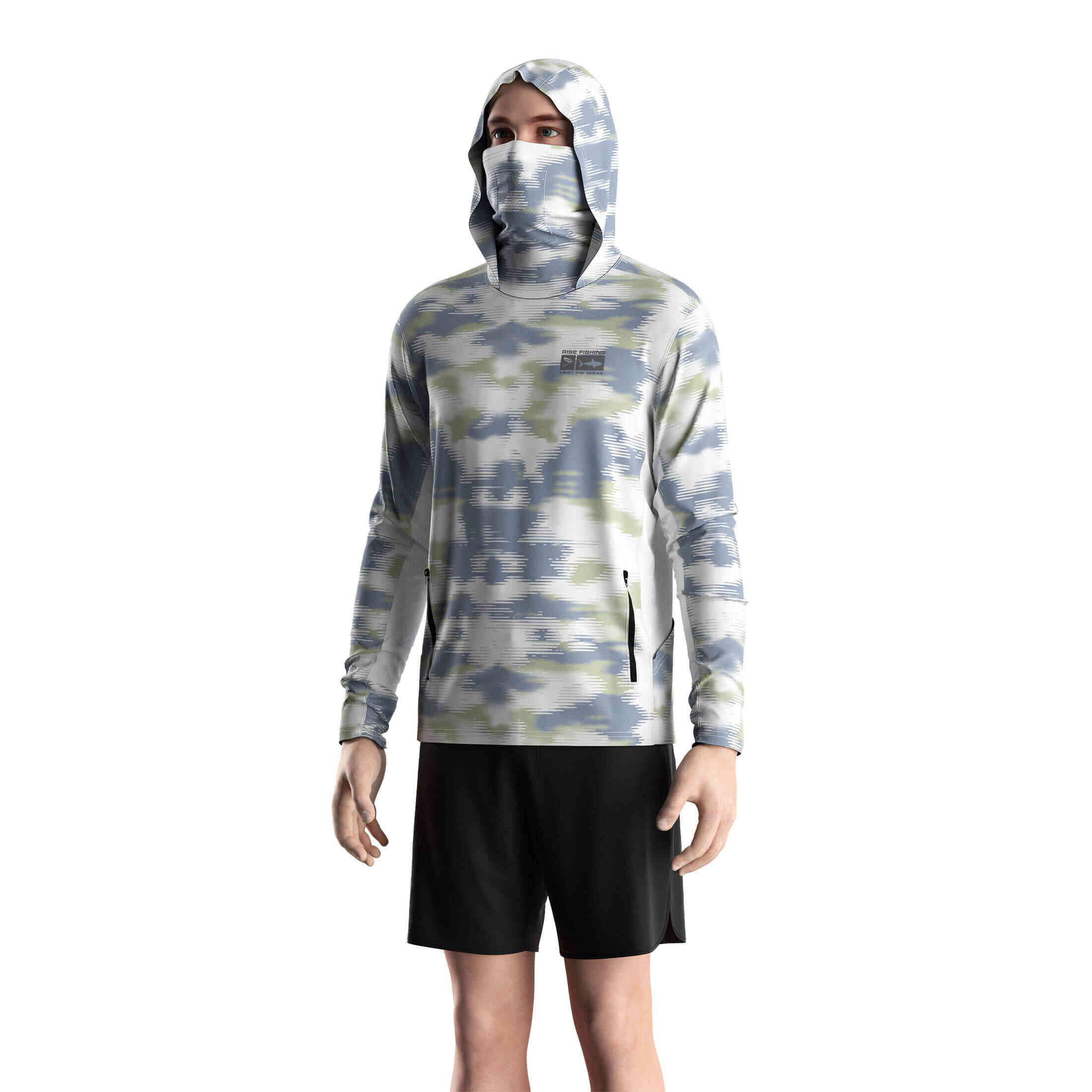 
                Sky Camo Hooded Fishing W/ Mask LS Men's UPF 50+ Shirt Supplier