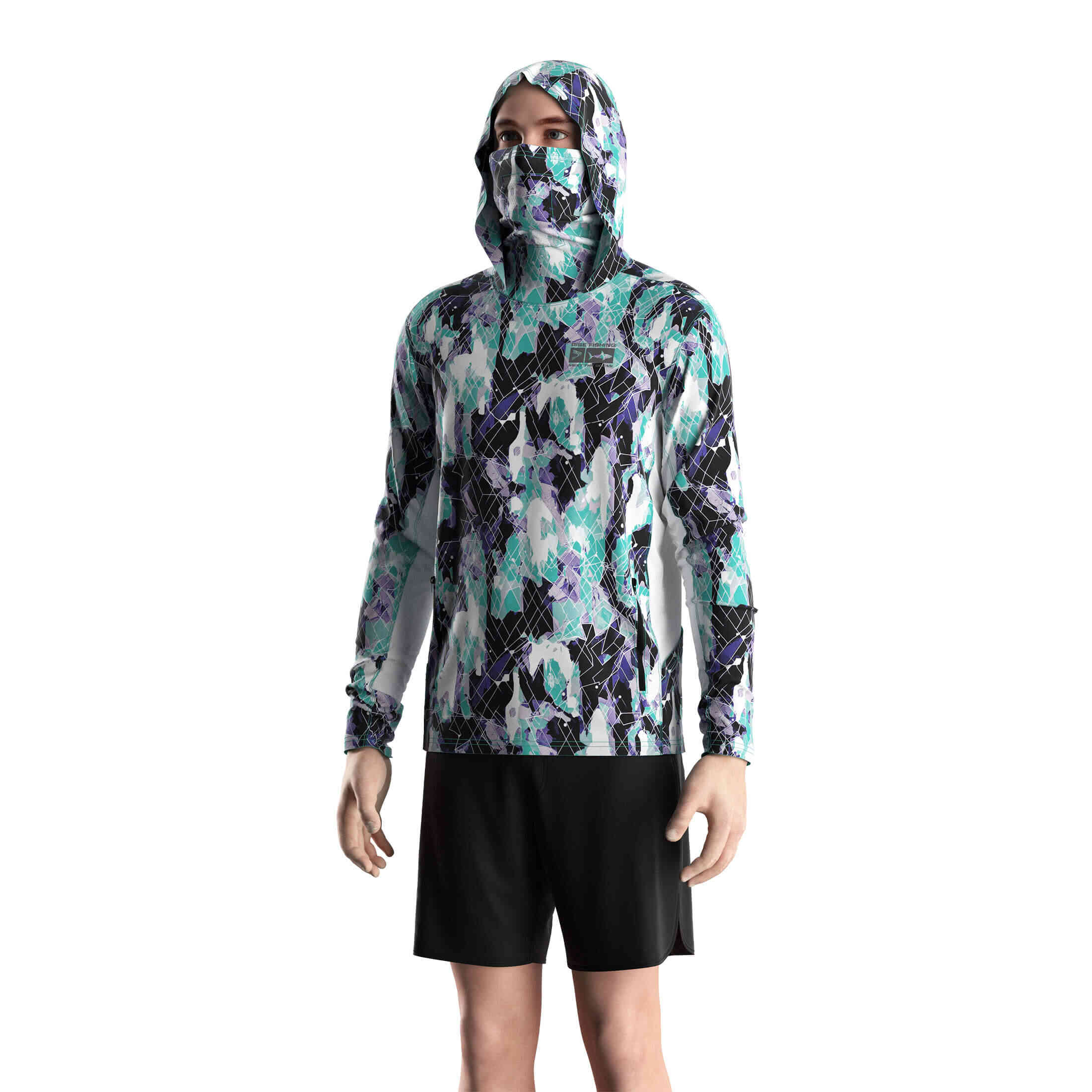 
                Men's Green Camo Hood Shirts Fishing Facemask Long Sleeve Factory ODM