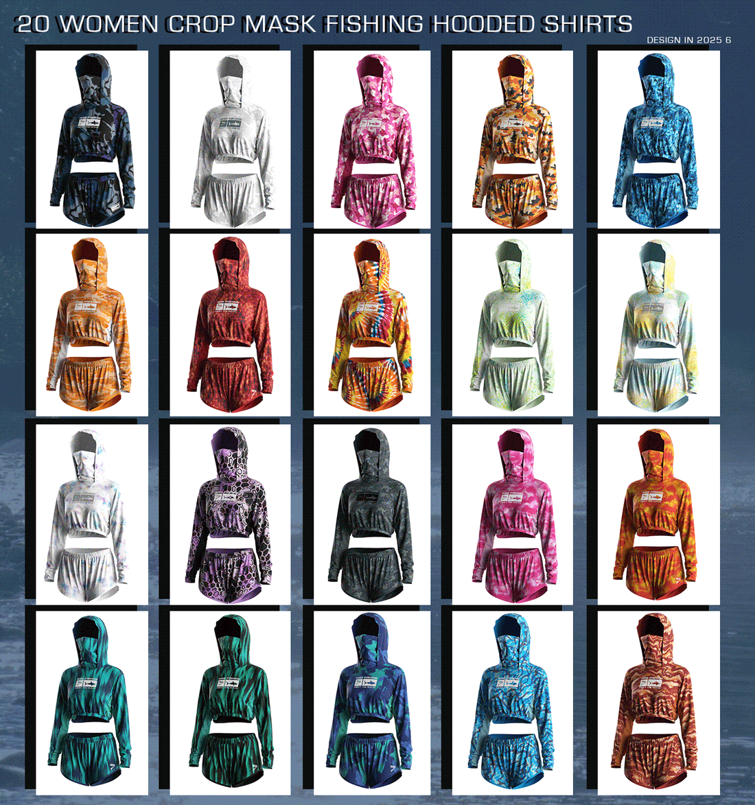 20 Women's Cropped Mask Fishing Hooded Shirts - Designed by Rise Sportswear in June 2025