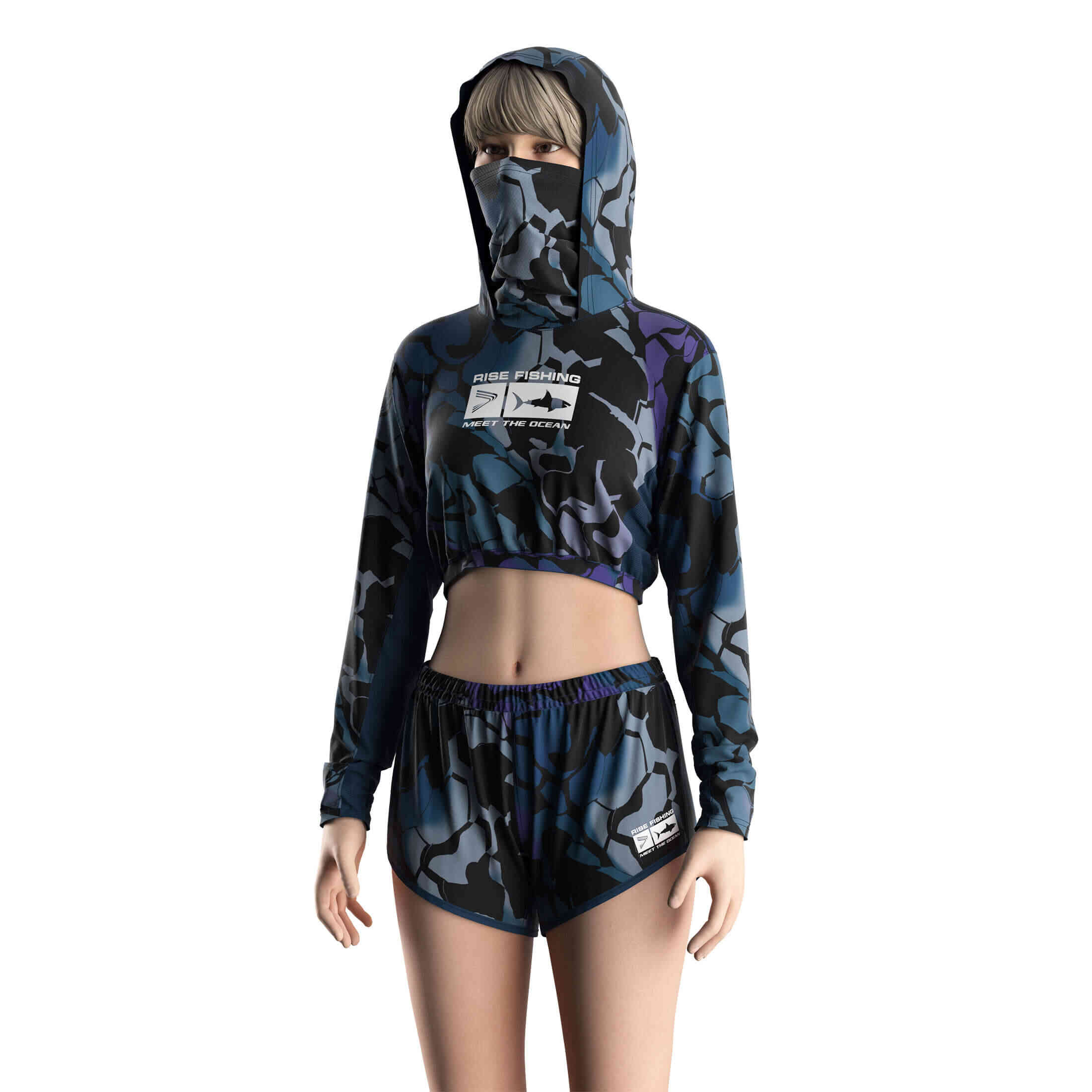 
                Custom Women's Camo Crop Hoodie Fishing Set w/ Mask Manufacturer