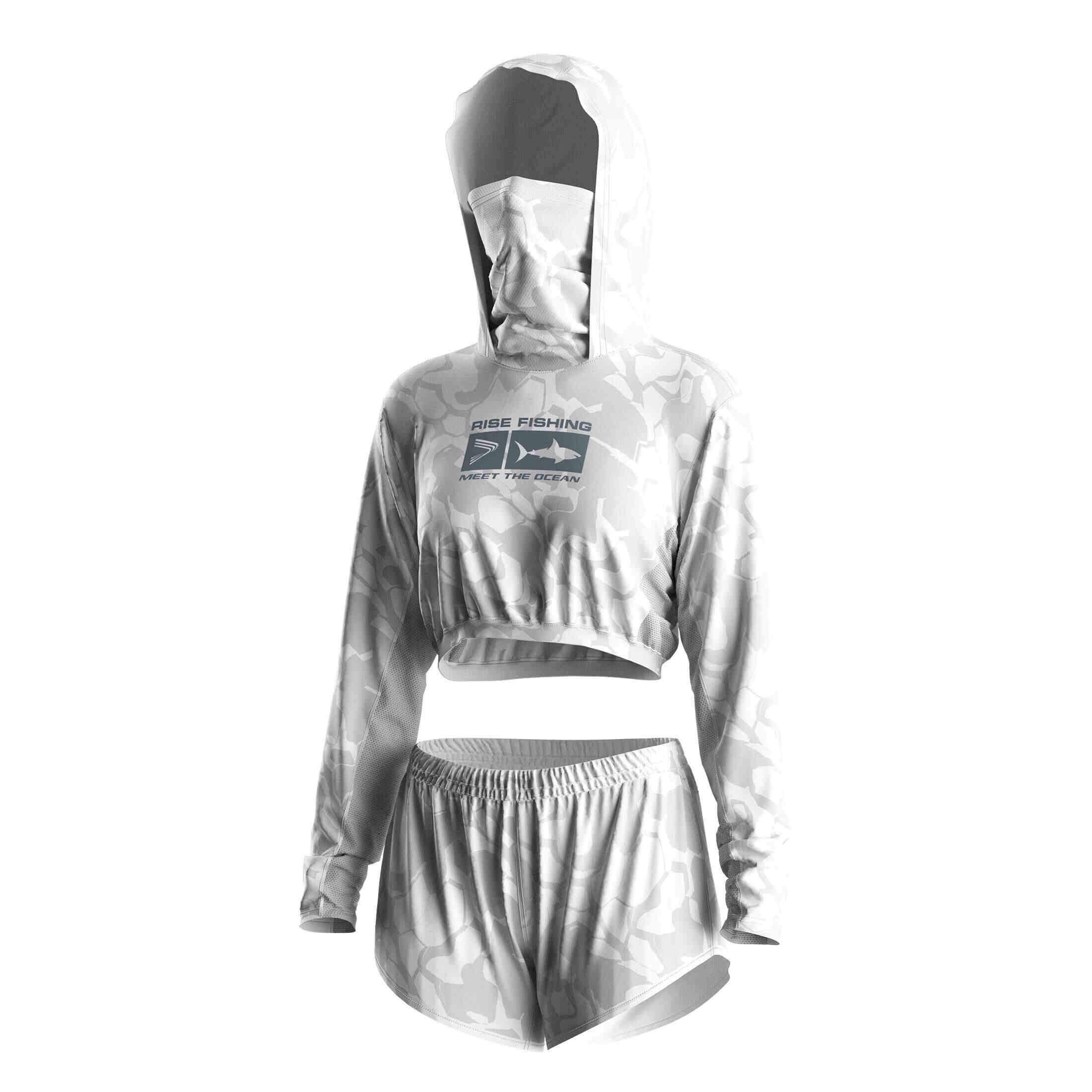 
                Gray-white Camo Female Short Hoodie Fishing Set w/ Mask OEM Supplier