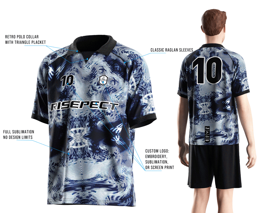 Visual features front view & back view of male model wearing vintage soccer jersey