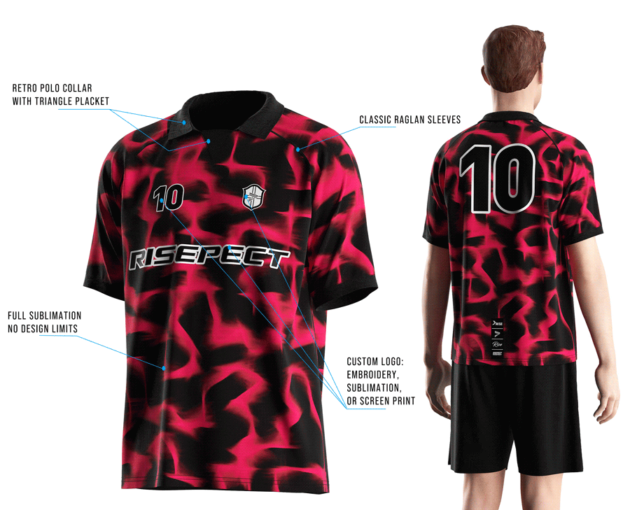 Visual features front view & back view of male model wearing vintage soccer jersey