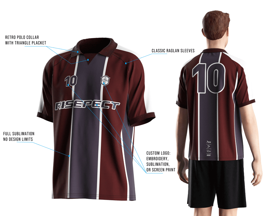 Visual features front view & back view of male model wearing vintage soccer jersey