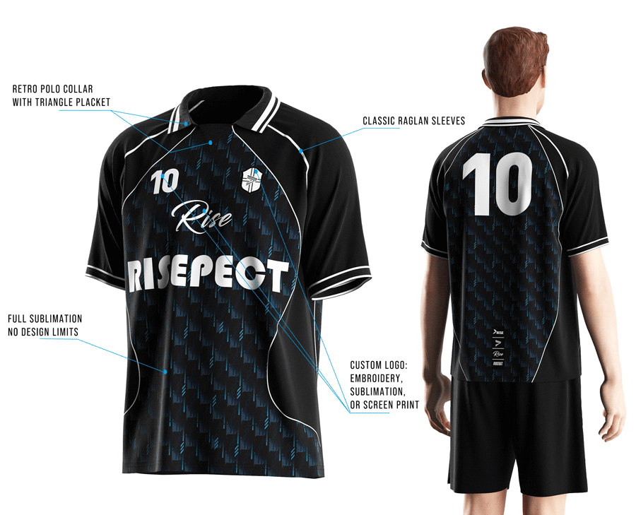 Visual features front view & back view of male model wearing vintage soccer jersey