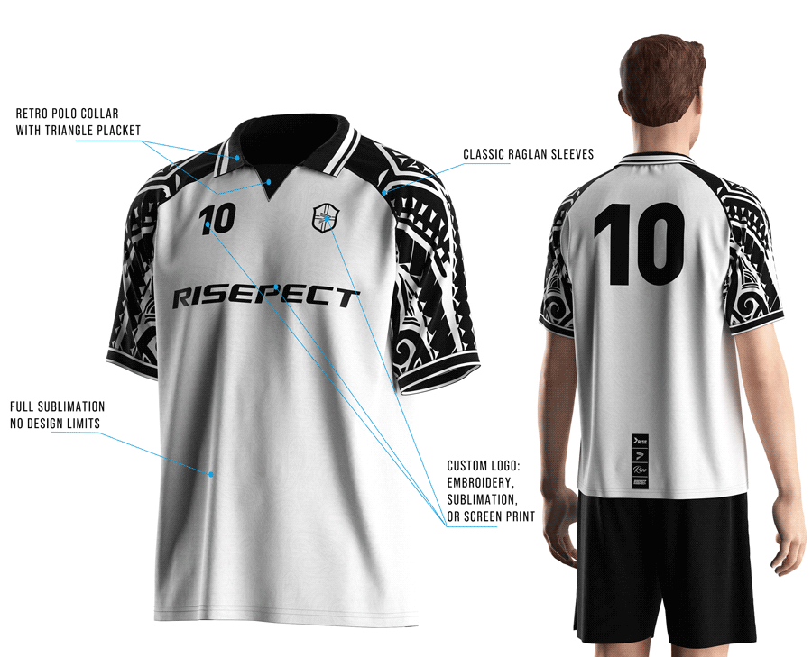 Visual features front view & back view of male model wearing vintage soccer jersey