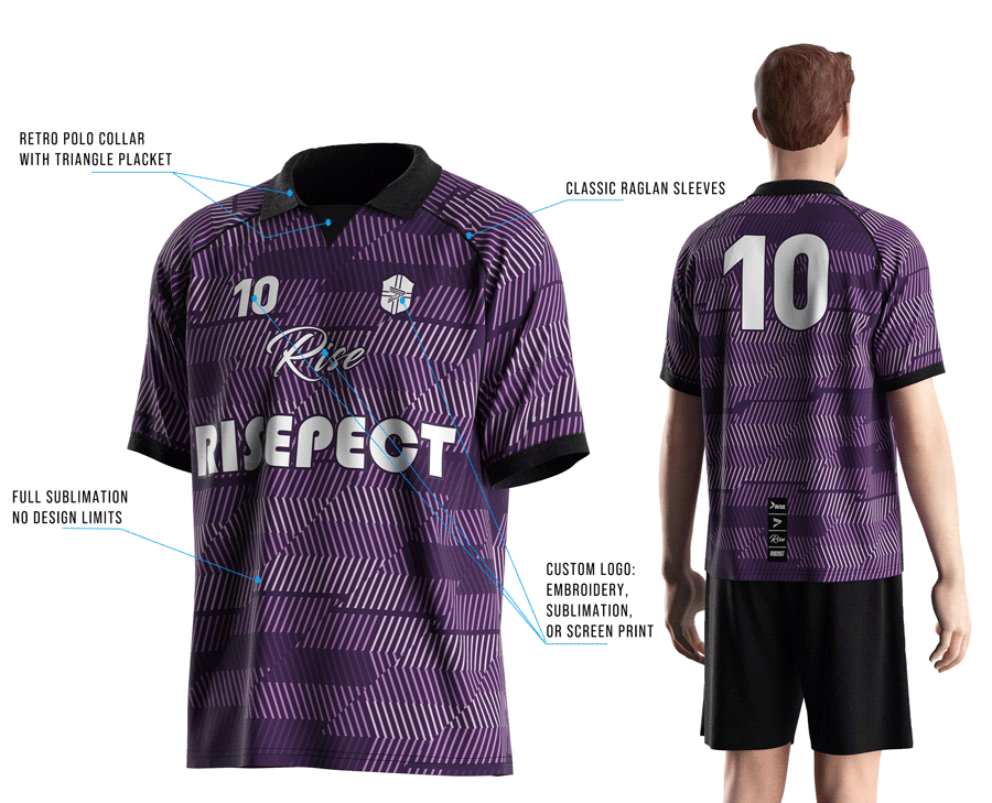 Visual features front view & back view of male model wearing vintage soccer jersey