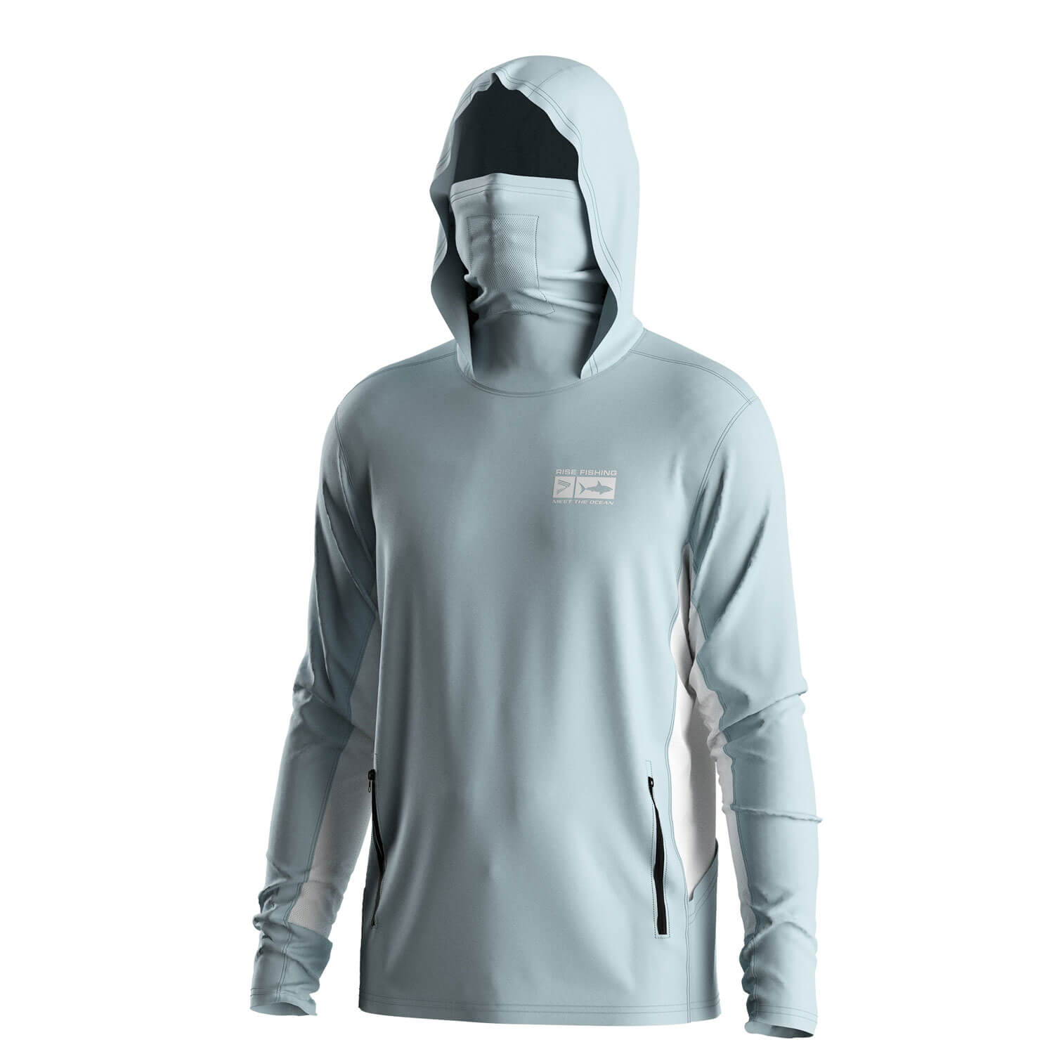 
                Light Blue Fishing Hoodie LS Men's UPF Sun Mask Shirt Factory Supplier