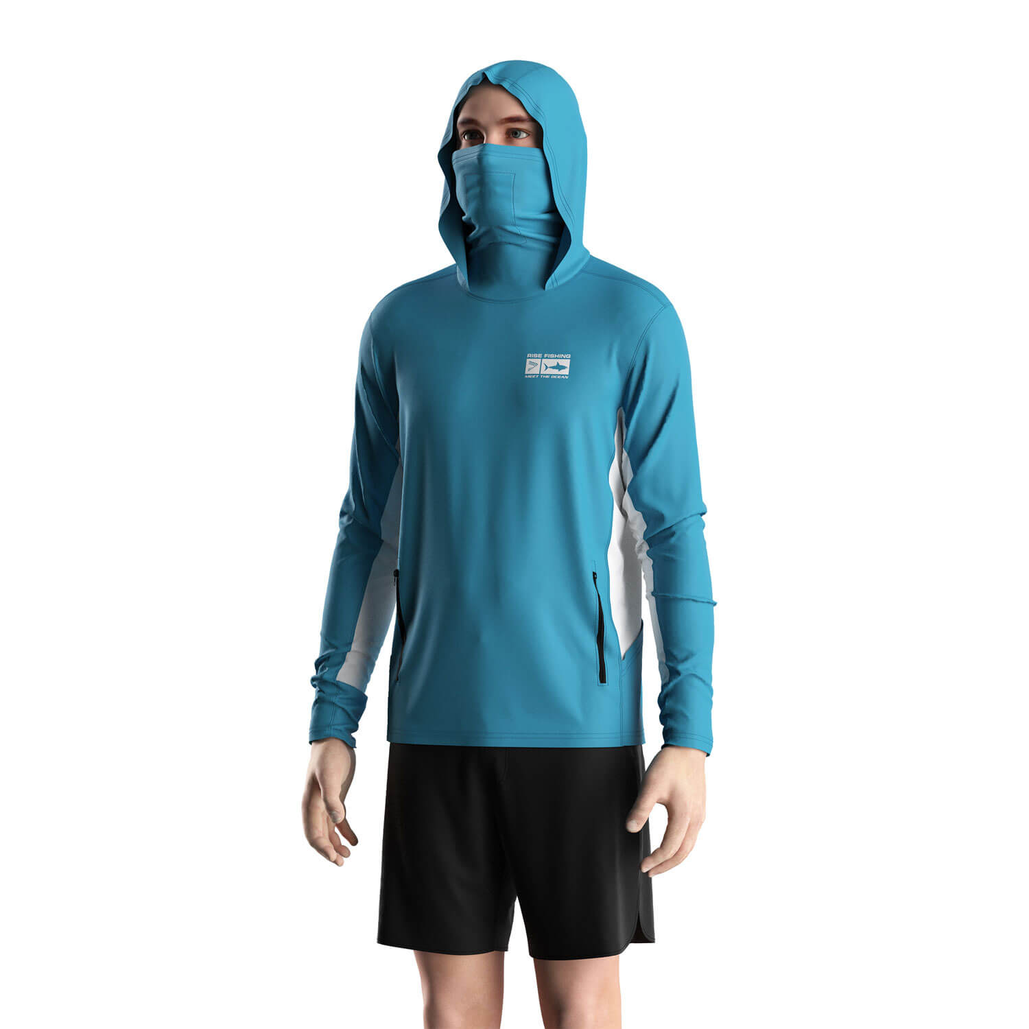 
                Pure Blue Hooded Fishing Shirt with Face Mask Men Hoodie Manufacturer