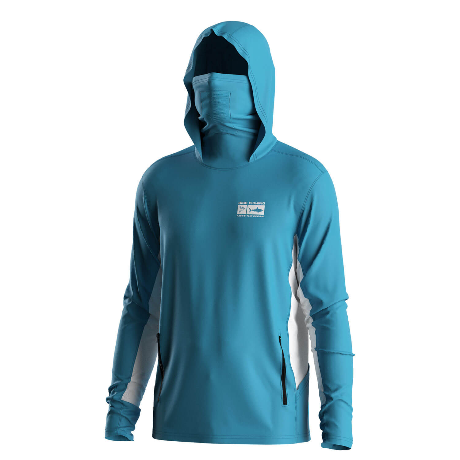 
                Pure Blue Hooded Fishing Shirt with Face Mask Men Hoodie Manufacturer