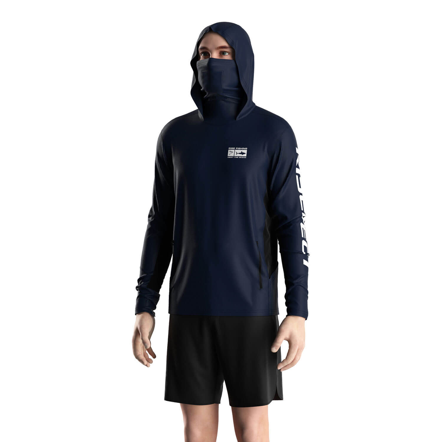 
                Royal Blue Performance Fishing Hoodie Men Custom Hunt Face Mask Shirt