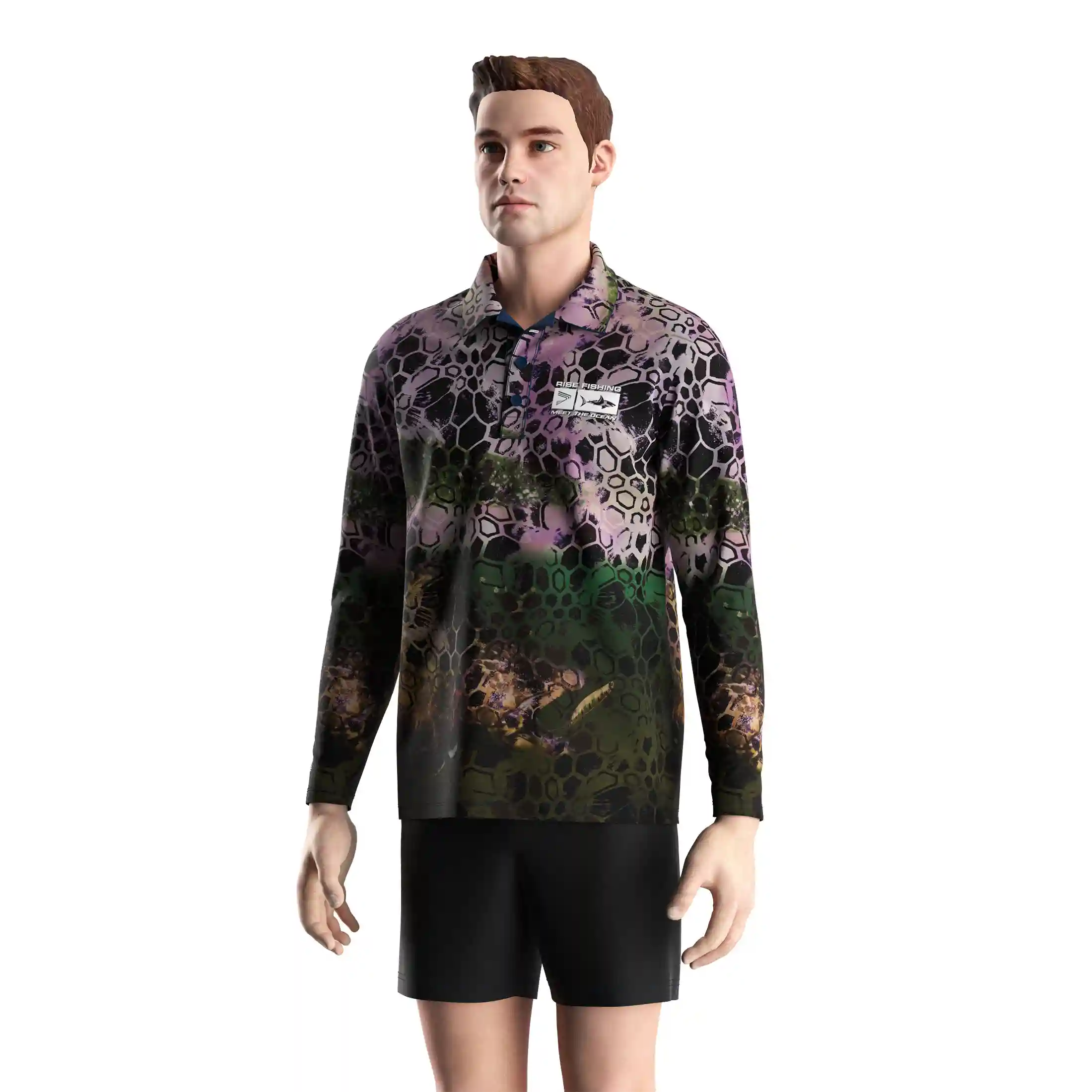 
                Camo Fish Polo Shirt Lightweight Long Sleeve for Anglers