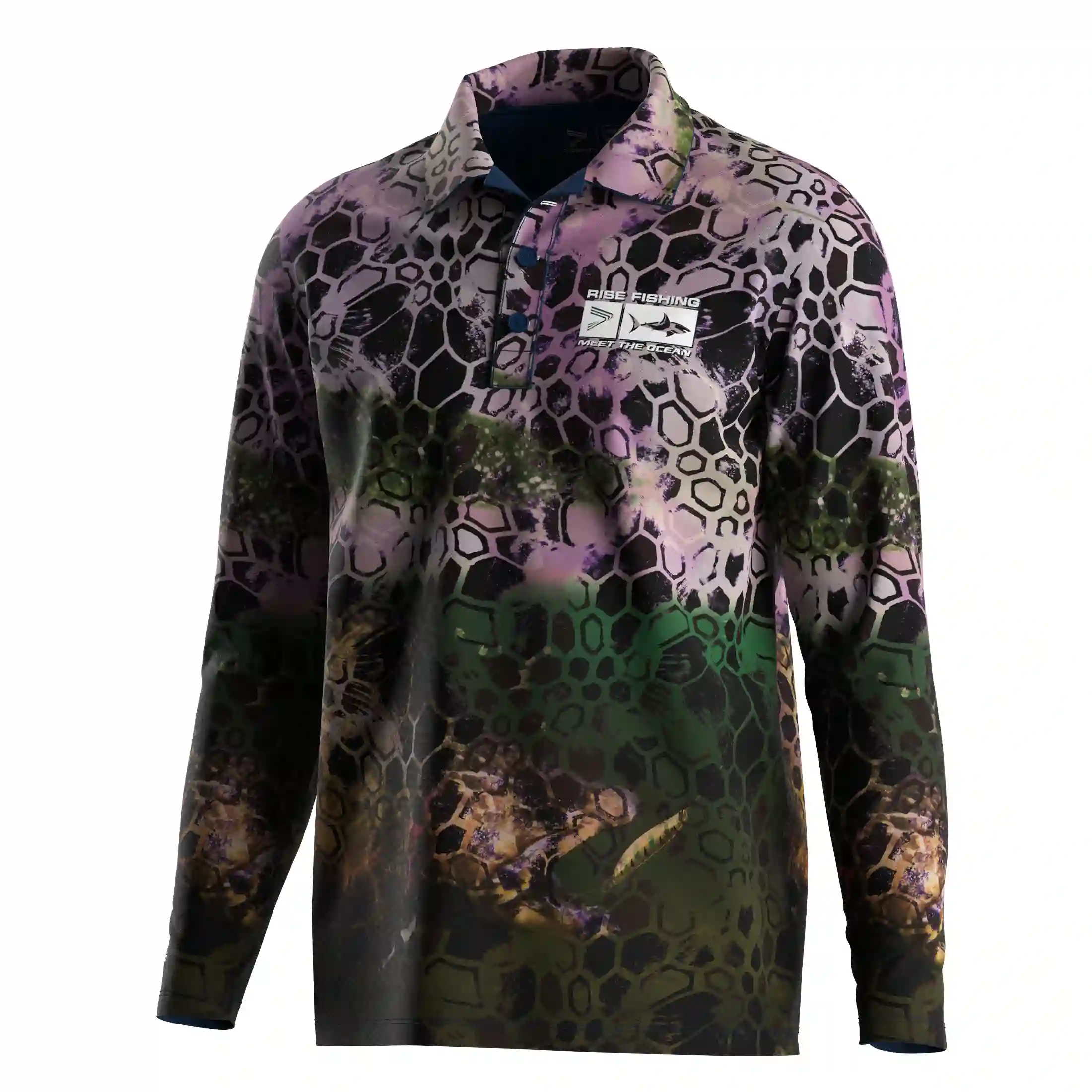 
                Camo Fish Polo Shirt Lightweight Long Sleeve for Anglers