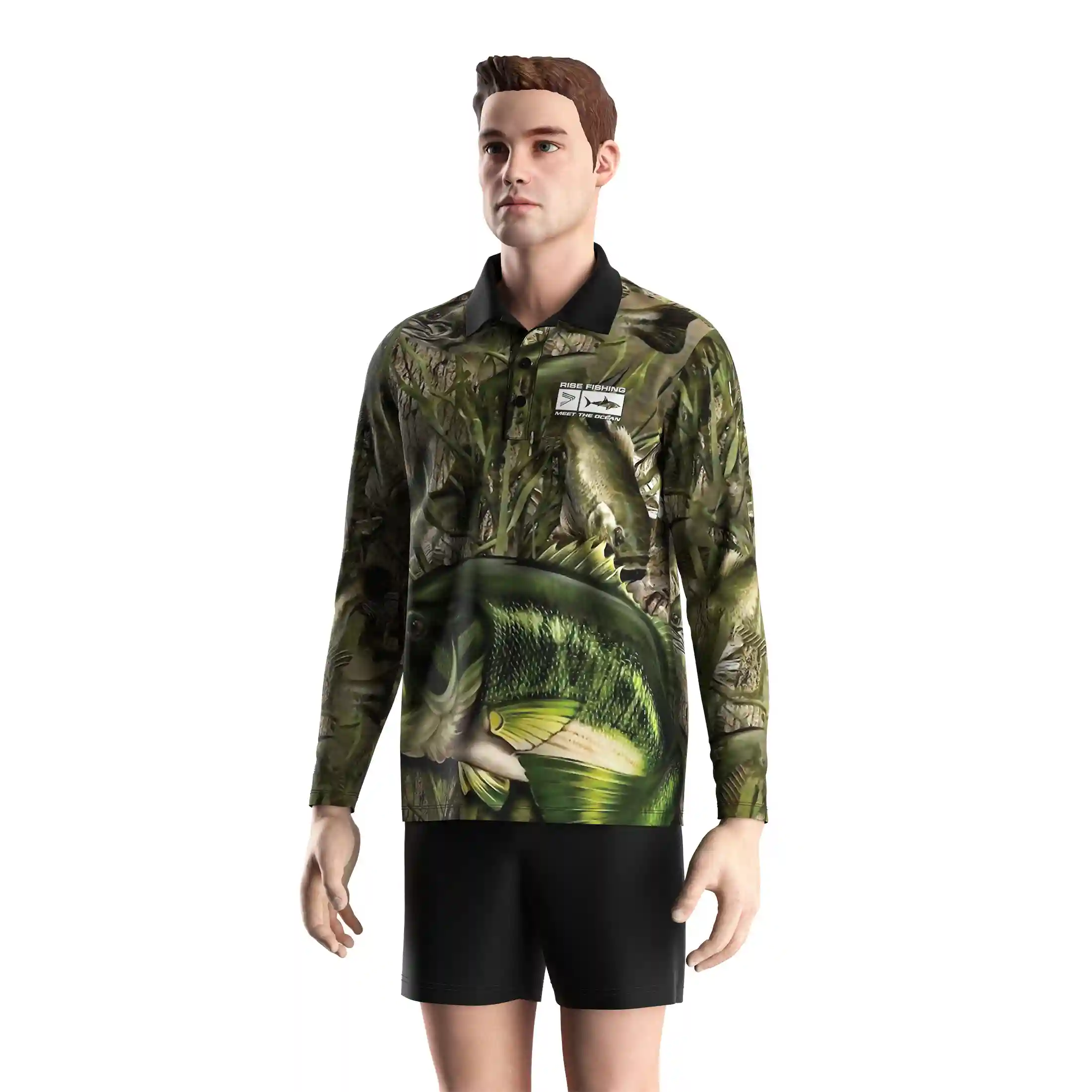 
                Forest Tone Fishing Polo Long Sleeve Ancient Moss Camouflage Look