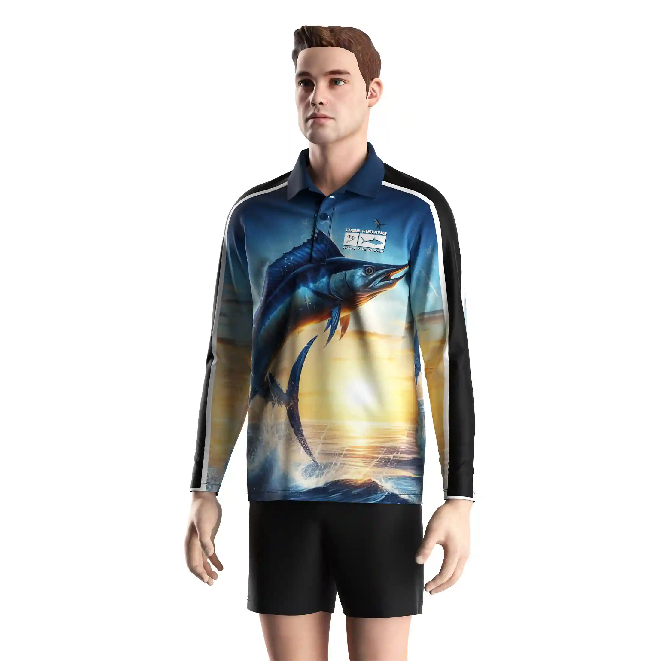 
                Swordfish Graphic Fishing Polo Long Sleeve Quick Dry Sun Protection