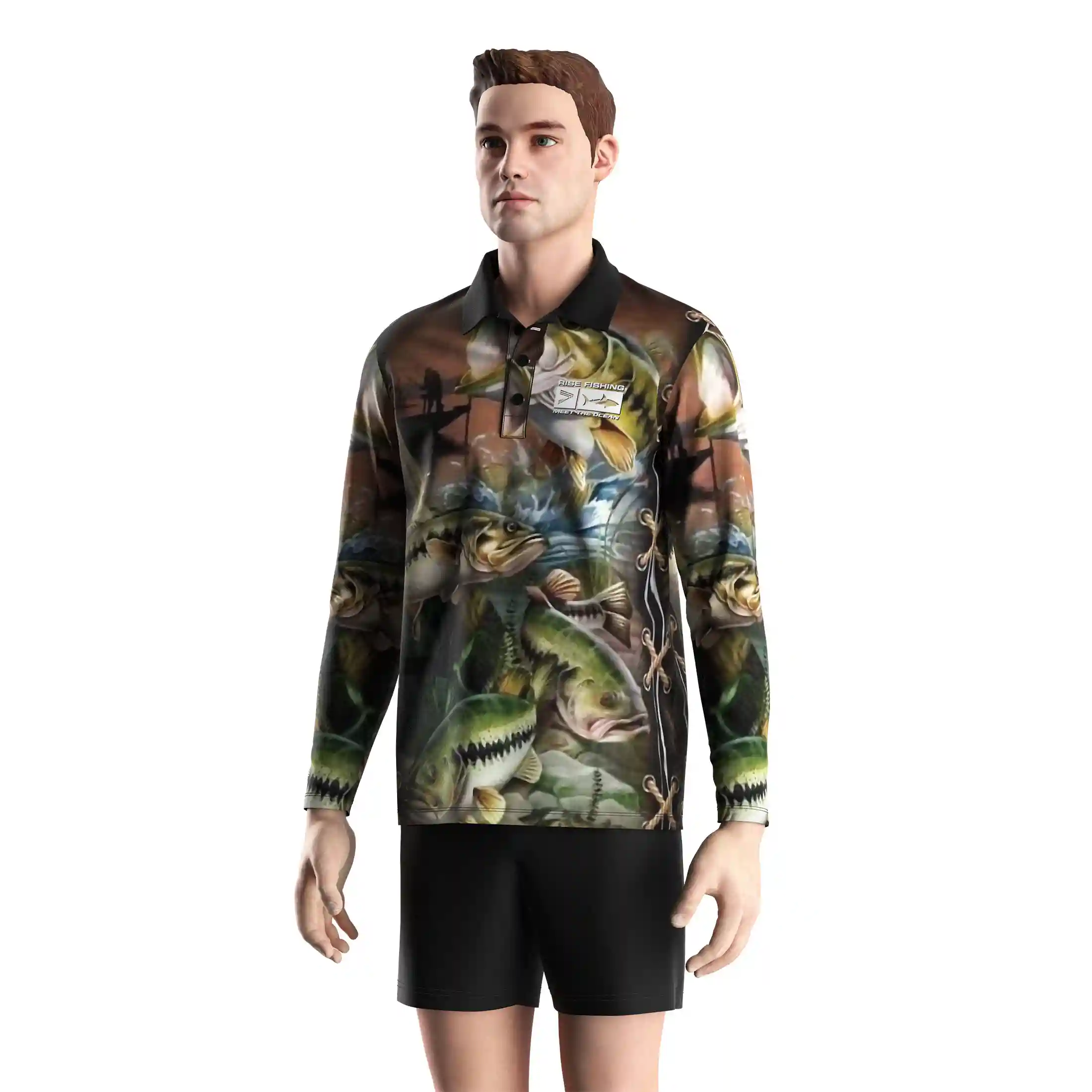 
                Sunset Catfish Fishing Polo Long Sleeve Artistic Teamwear for Anglers