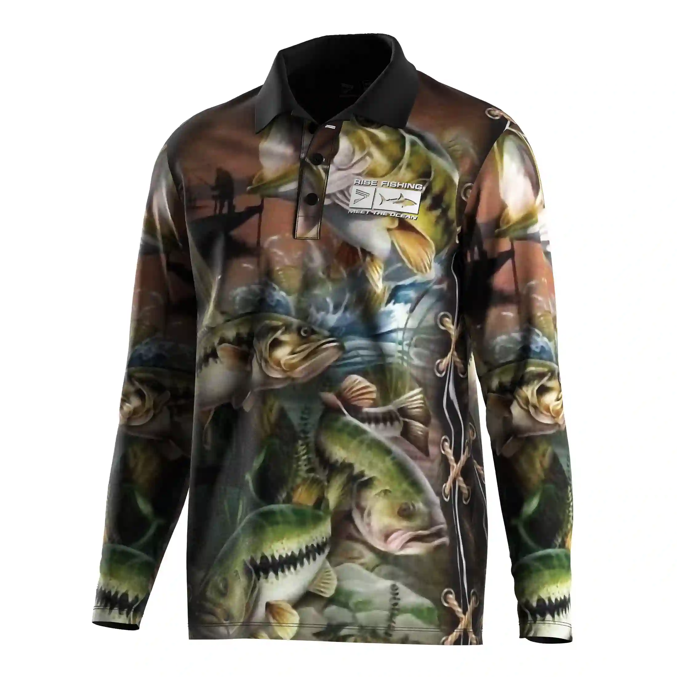 
                Sunset Catfish Fishing Polo Long Sleeve Artistic Teamwear for Anglers
