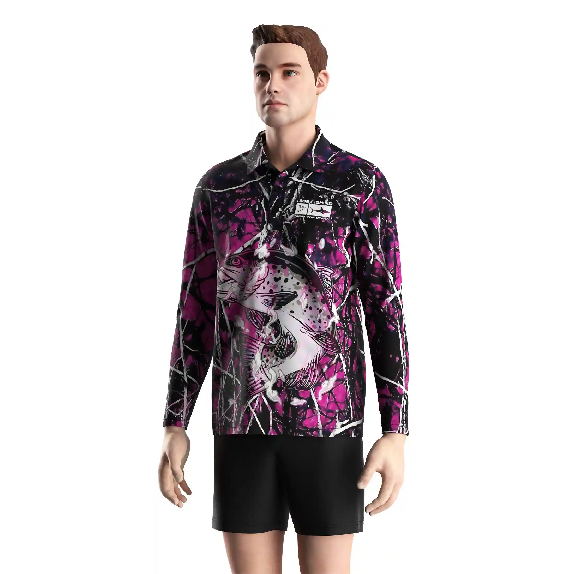 
                Magenta Thorn Fishing Polo Long Sleeve Bold Design Breathable Fabric