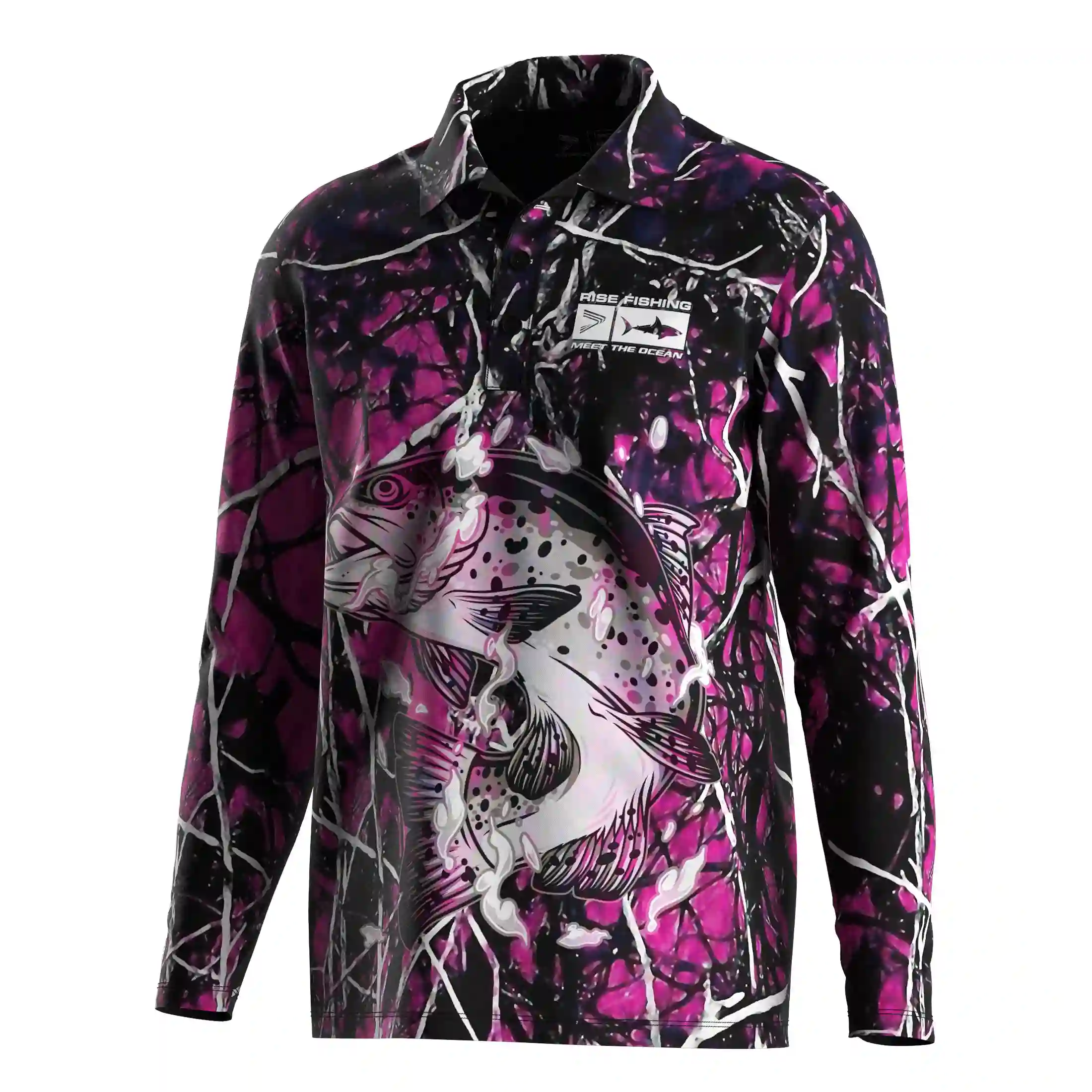 
                Magenta Thorn Fishing Polo Long Sleeve Bold Design Breathable Fabric