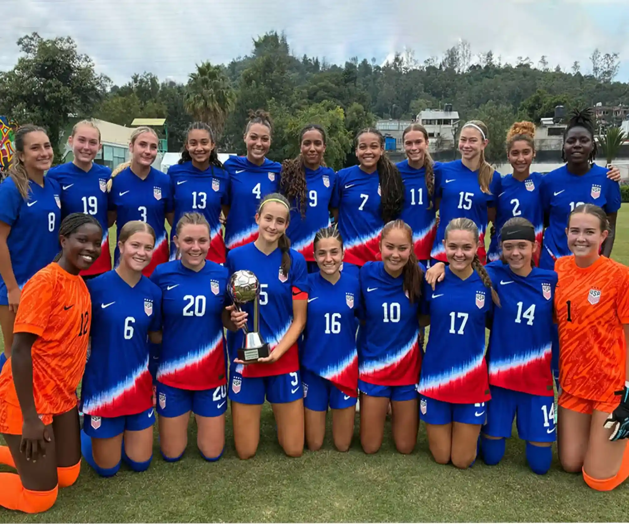 U.S. U-17 Women's National Soccer Team group photo after winning the 4 Nations Tournament in Mexico City, 2025
