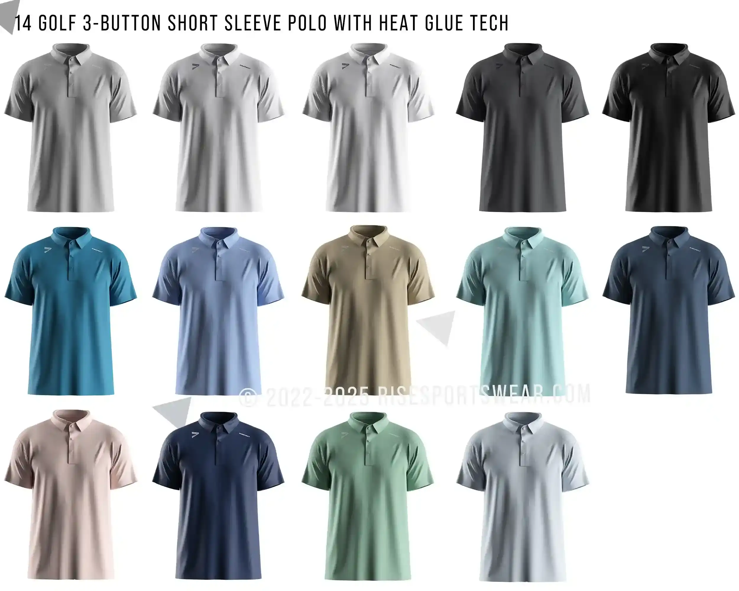 14 Golf Short Sleeve 3-Button Polo with Heat Glue Tech
