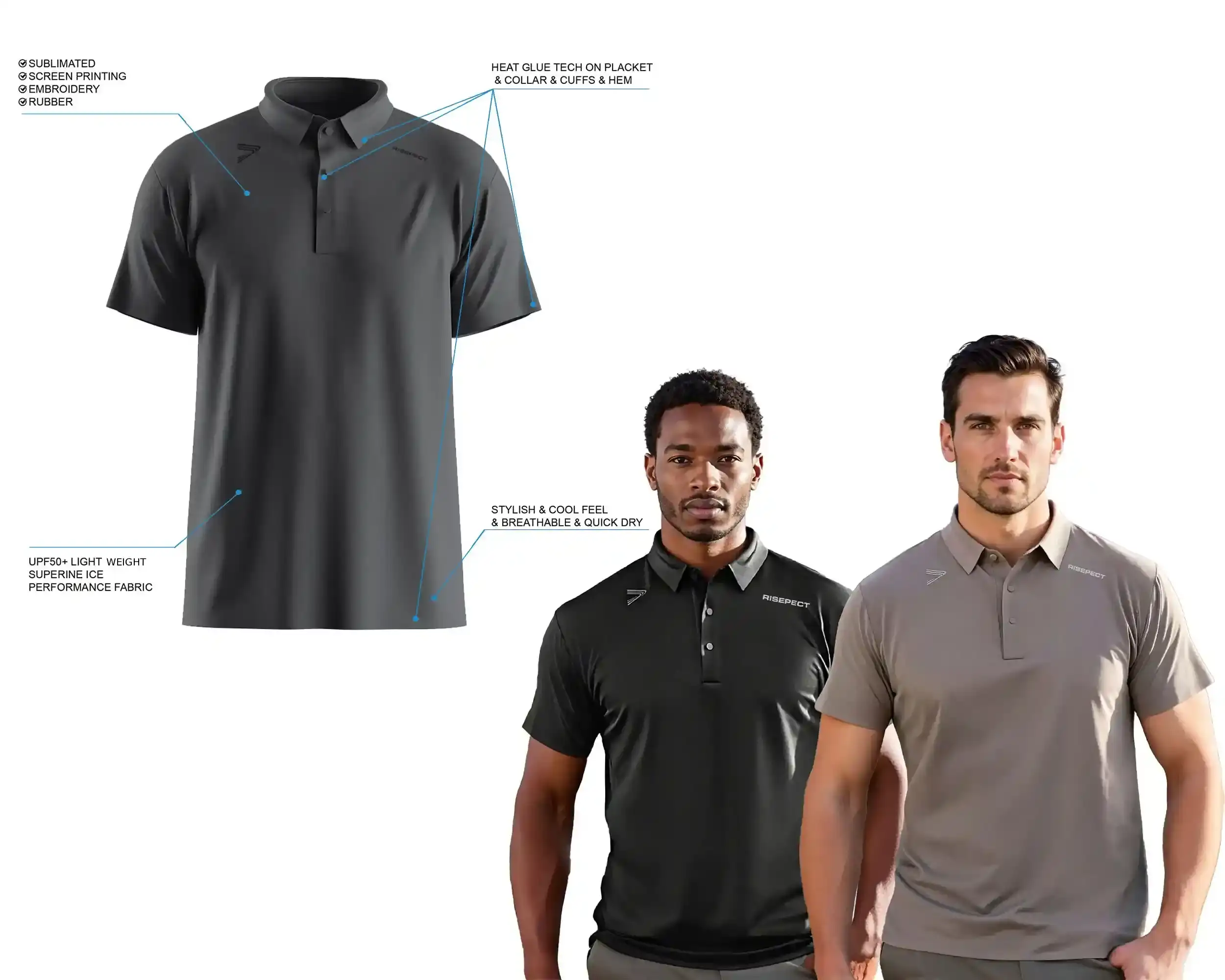 Charcoal Heat Glue Tech Golf Polo Shirt Short Sleeve's Details Feature