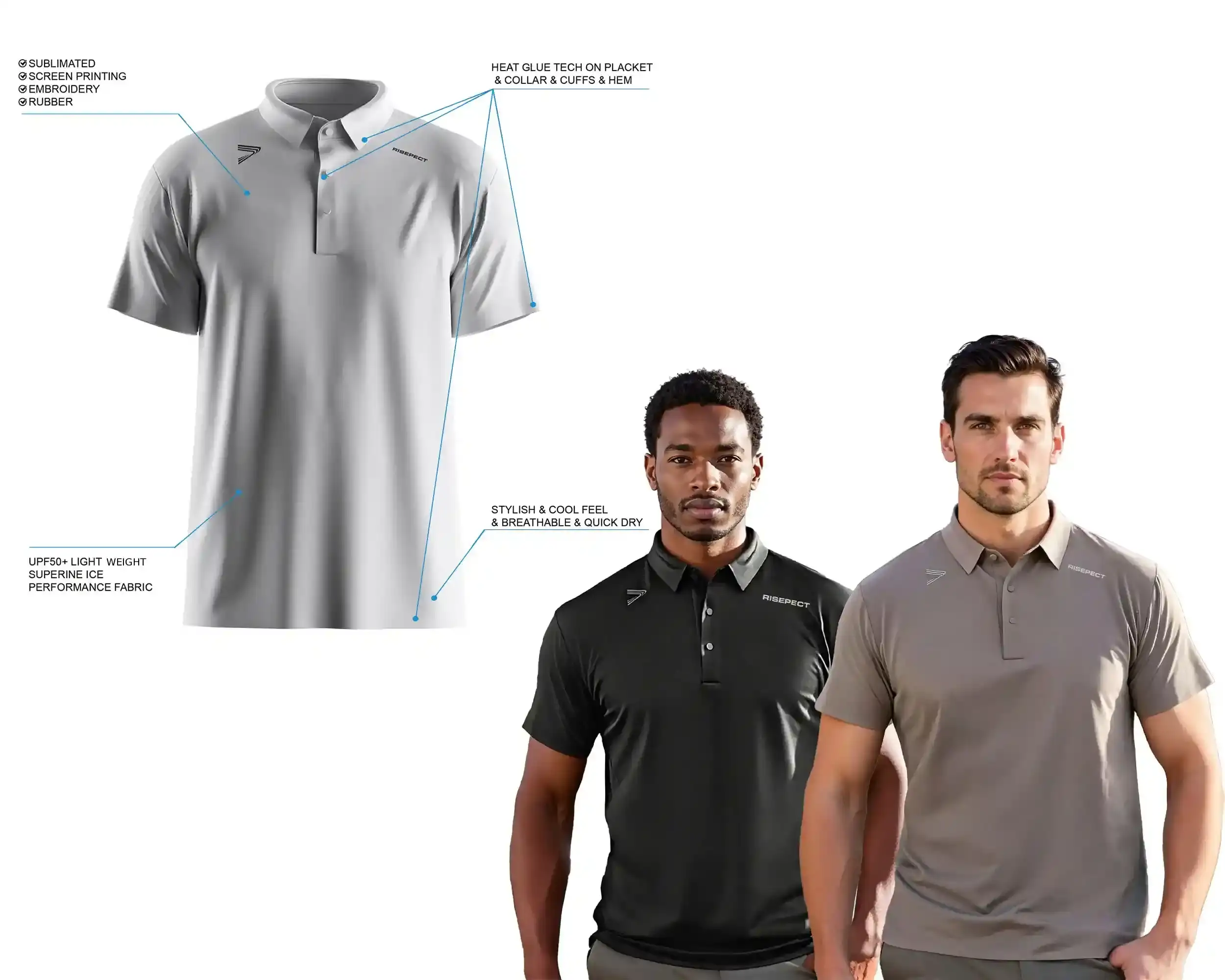 Silver Gray Heat Glue Tech Golf Polo 3-Button Short Sleeve's Details Feature