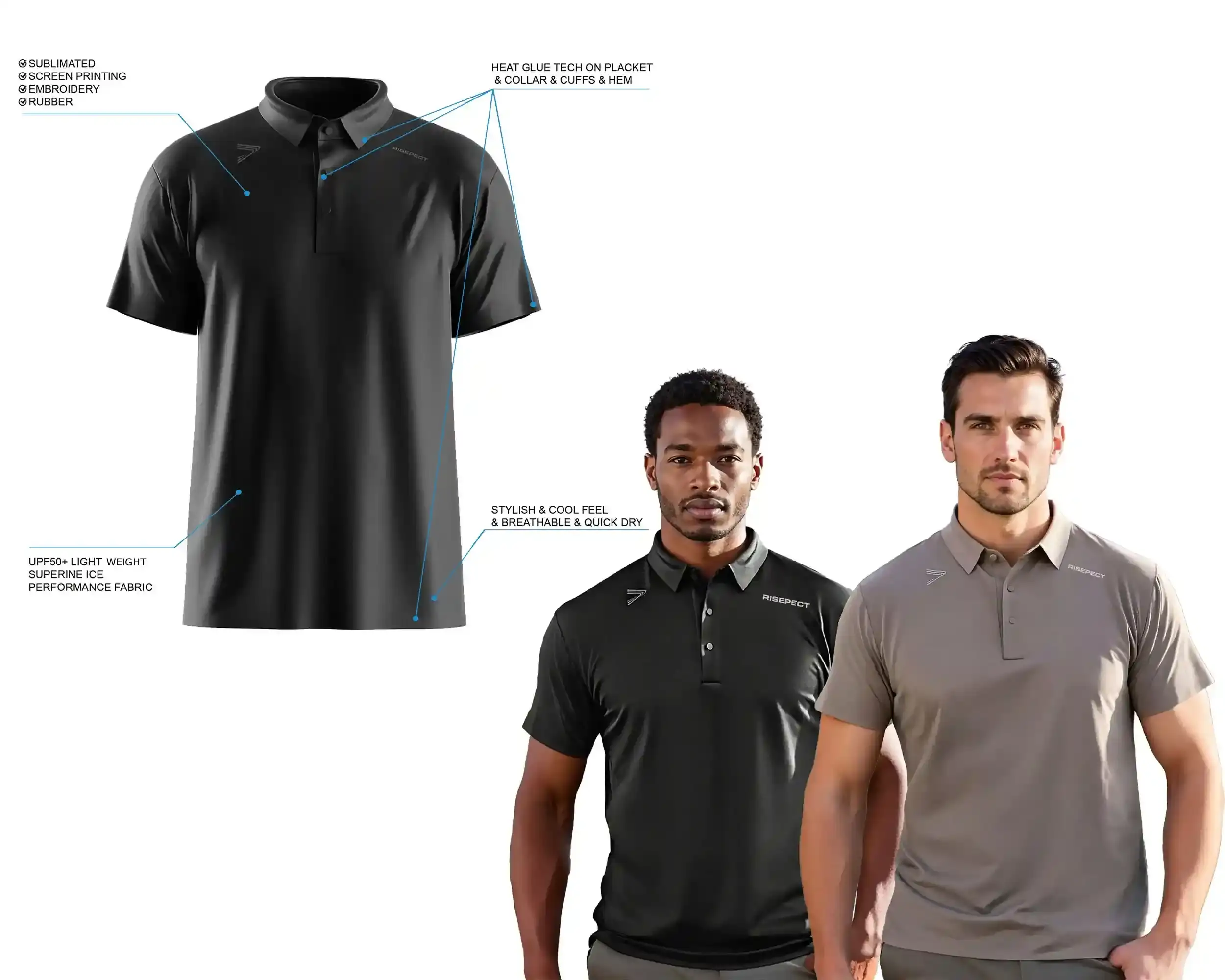 Black Heat-bonded Golf Polo Shirt 3-button Short Sleeve's Details Feature