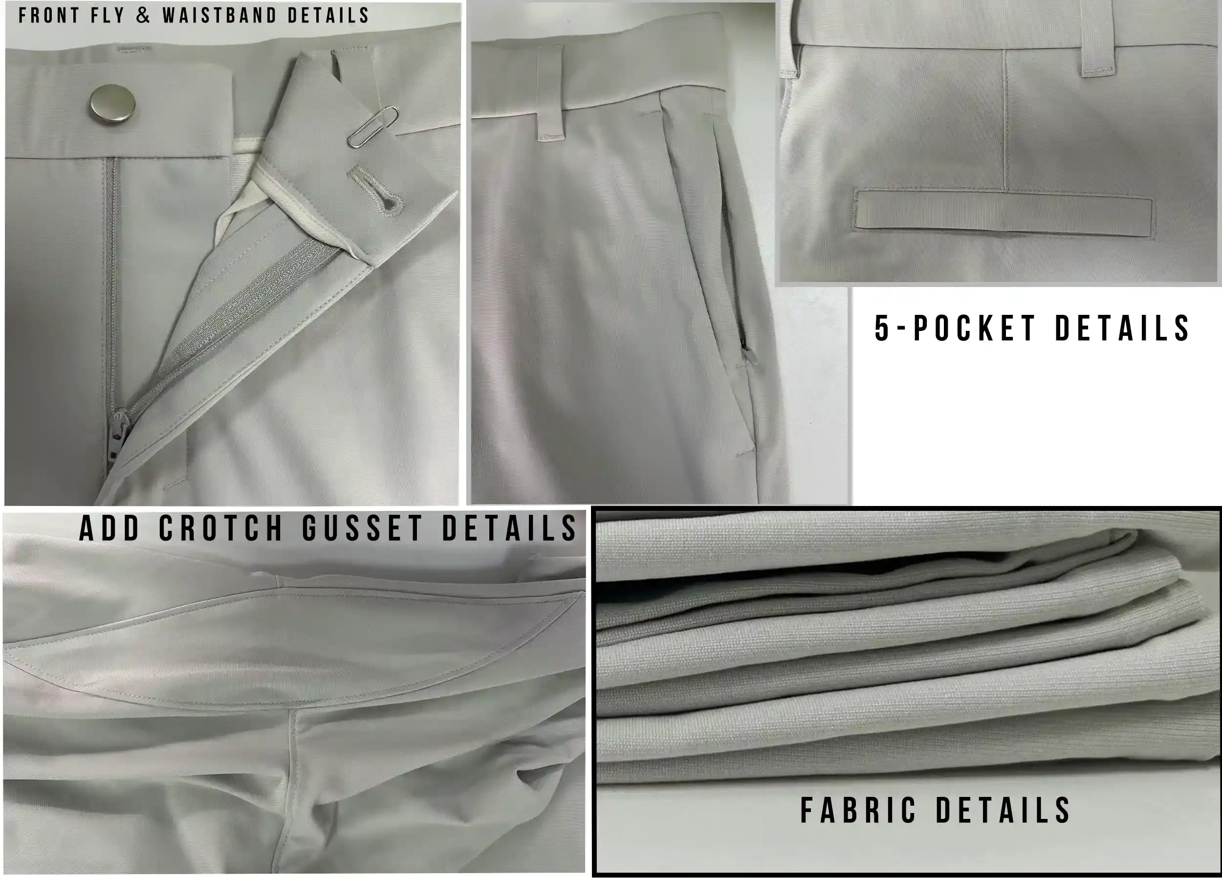 golf casual straight five pocket performance pants 2.0 for men details: 5-pocket details, add crotch gusset details, fabric details and front fly & waistband details