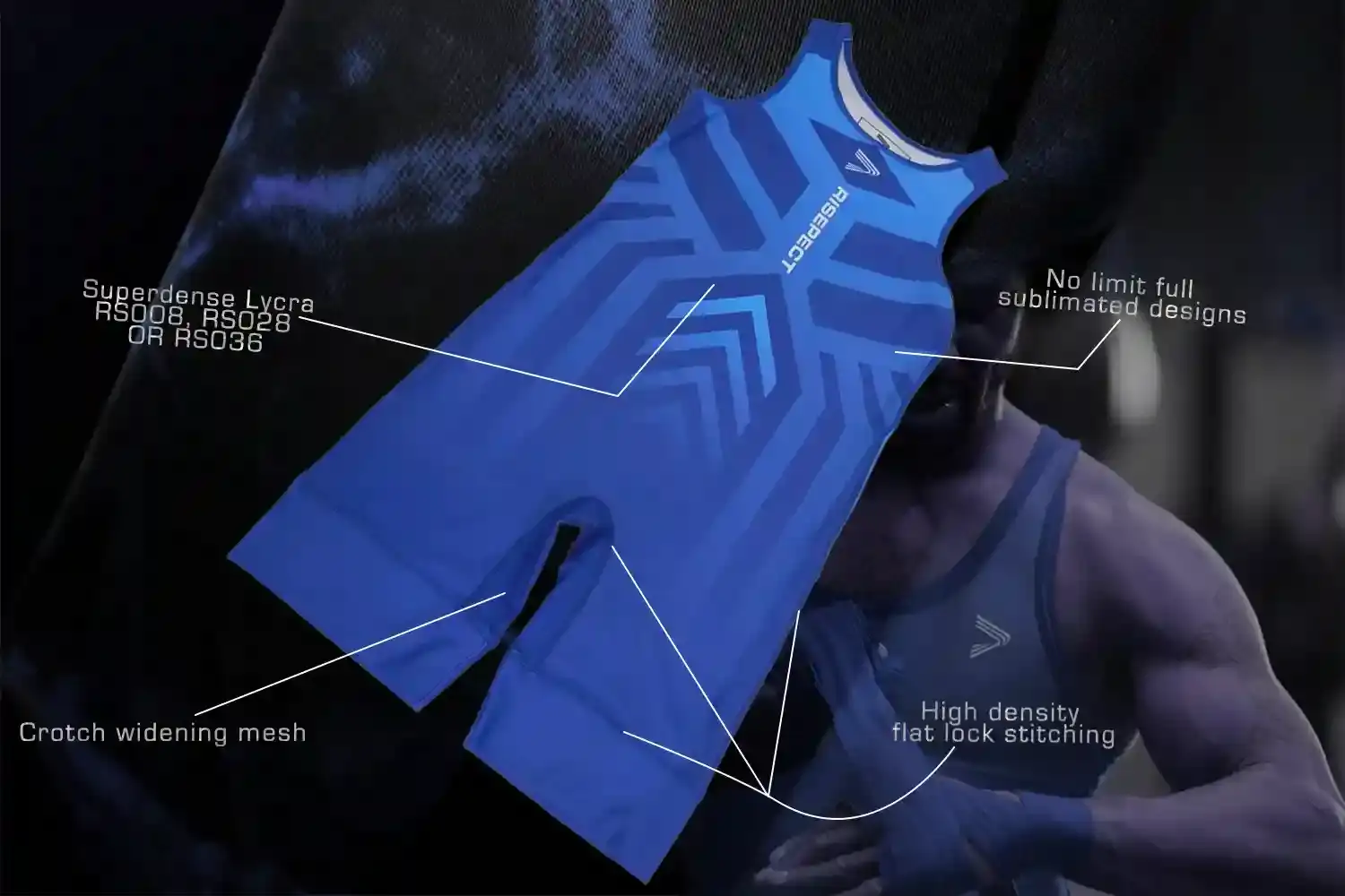Wrestling singlets details: Superdense lycra rs008, rs028 or rs036, no limit full sublimated designs, high density flat lock stitching, crotch widening mesh