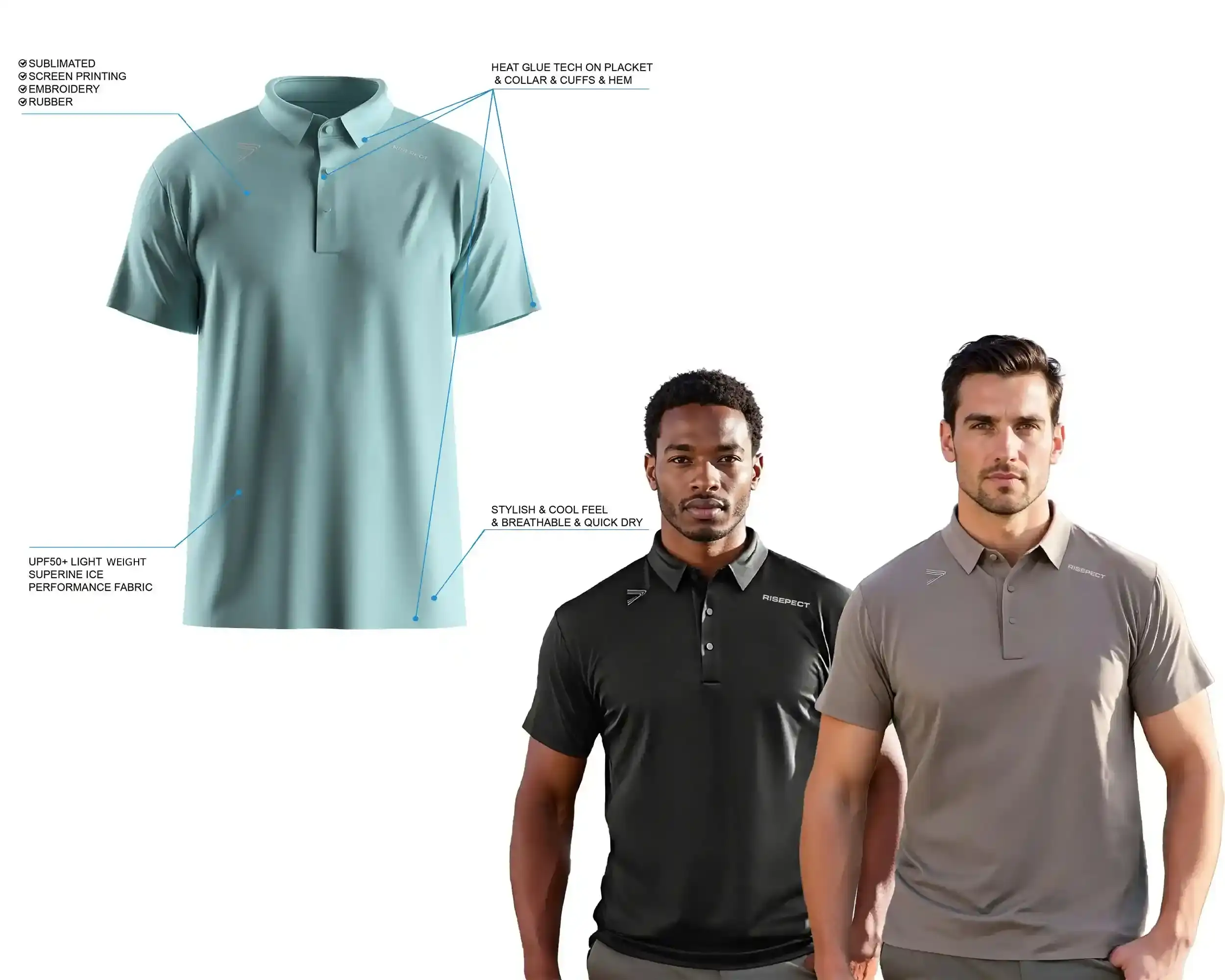 Luxury golf short sleeve set-in polo shirts' Details Feature