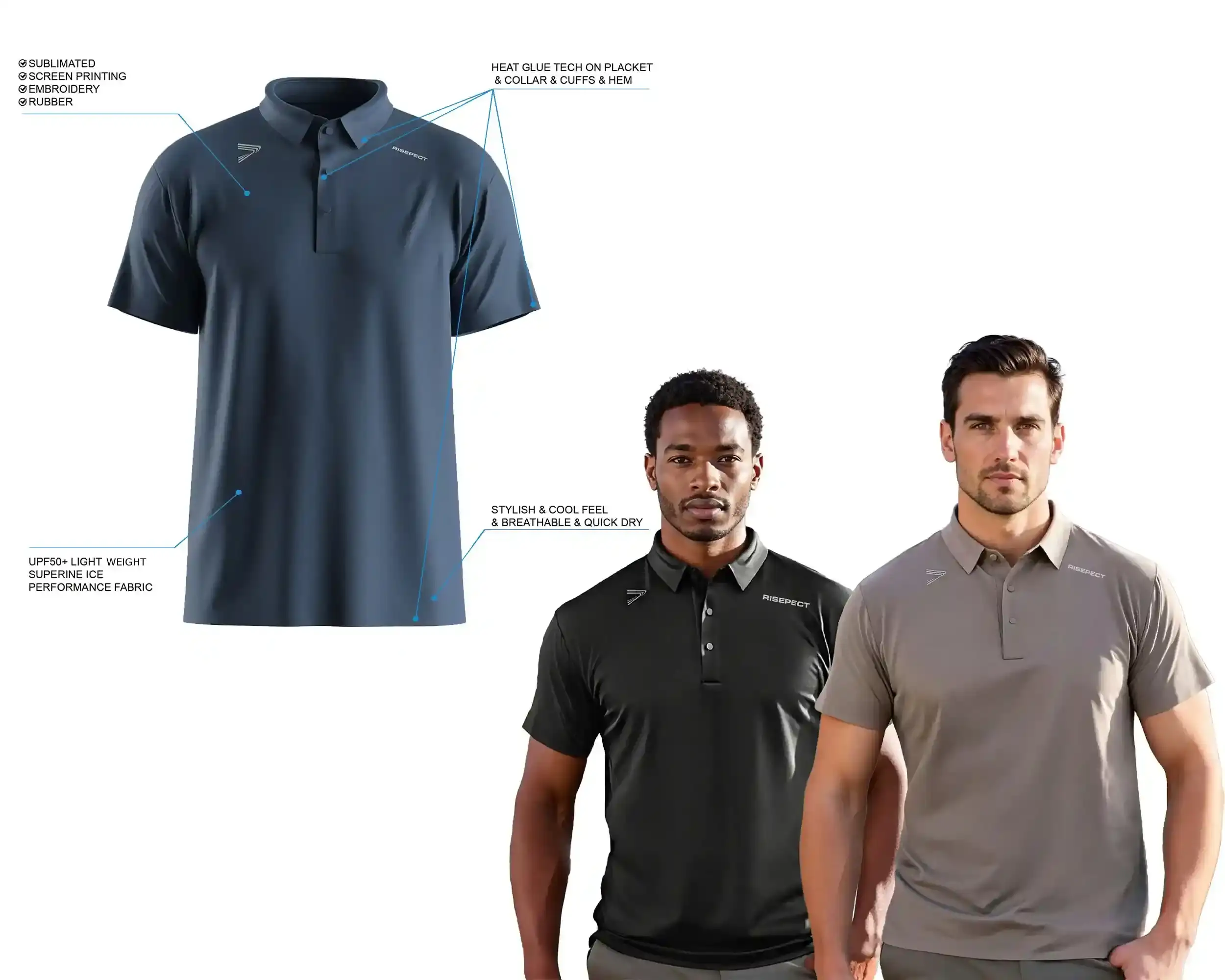 Luxury golf short sleeve set-in polo shirts' Details Feature
