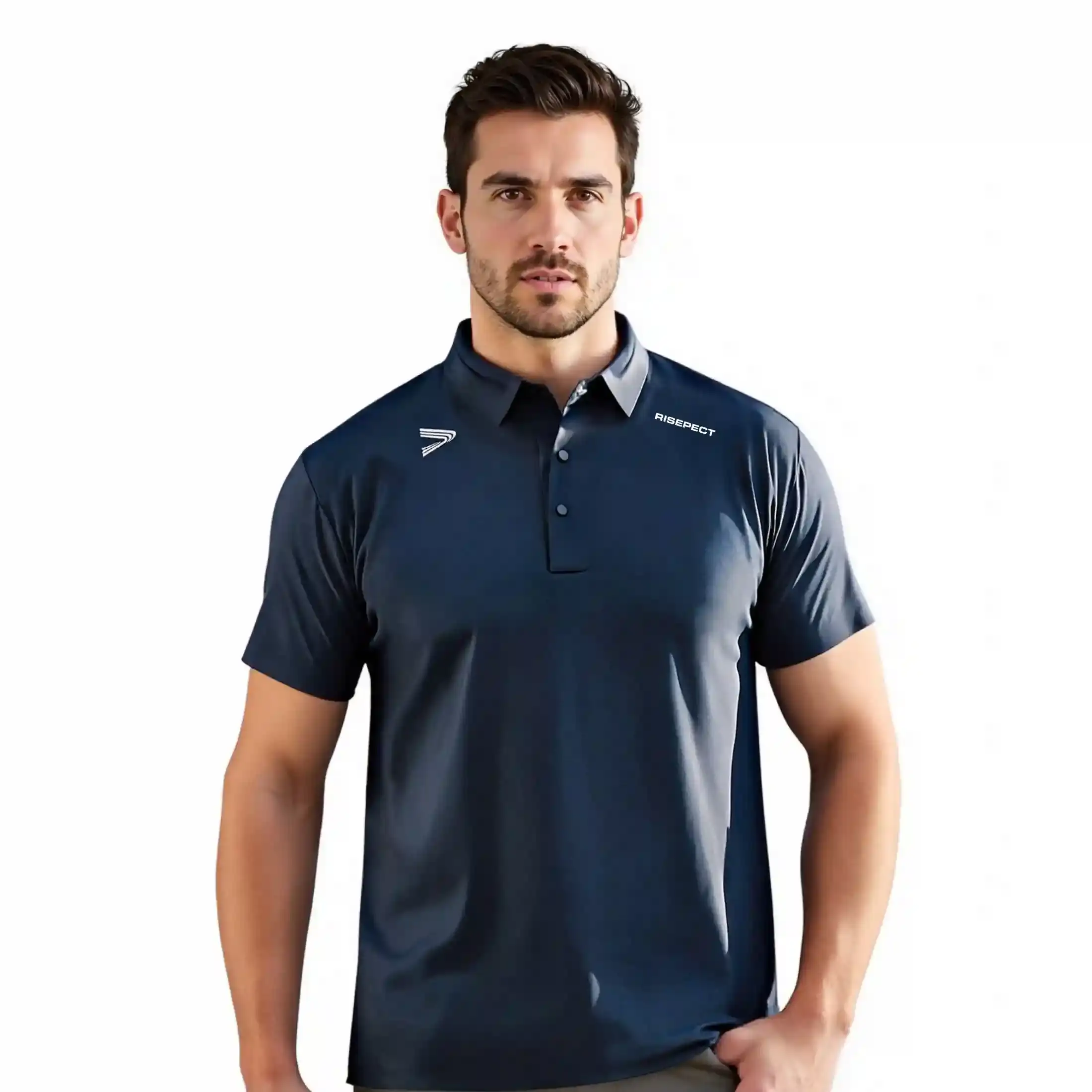 
                Dark Navy Heat Glue Tech Golf Polo Short Sleeve Shirt Custom Wholesale
