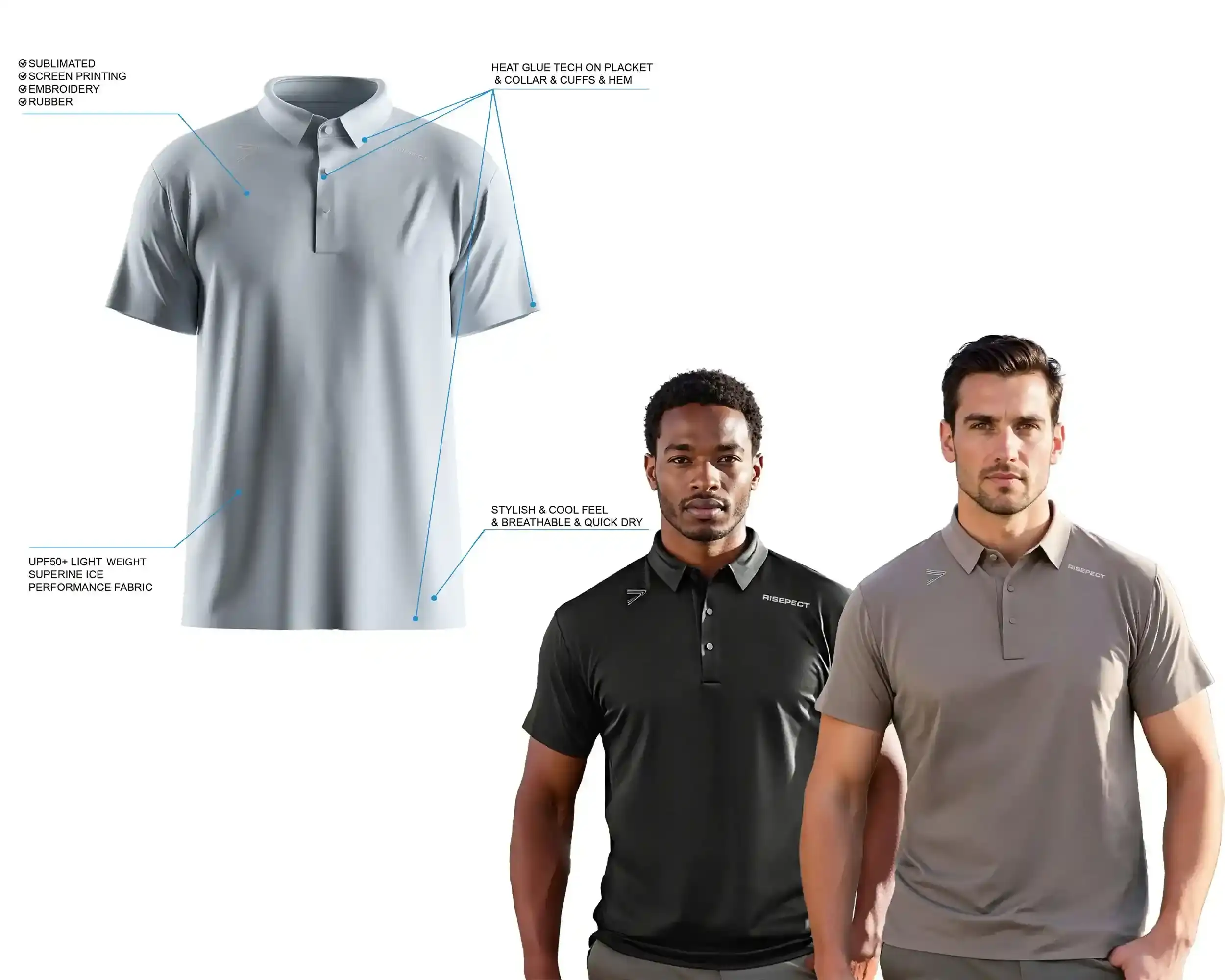Light Silver Heat Glue Tech Golf Polo SS Shirt's Details Feature